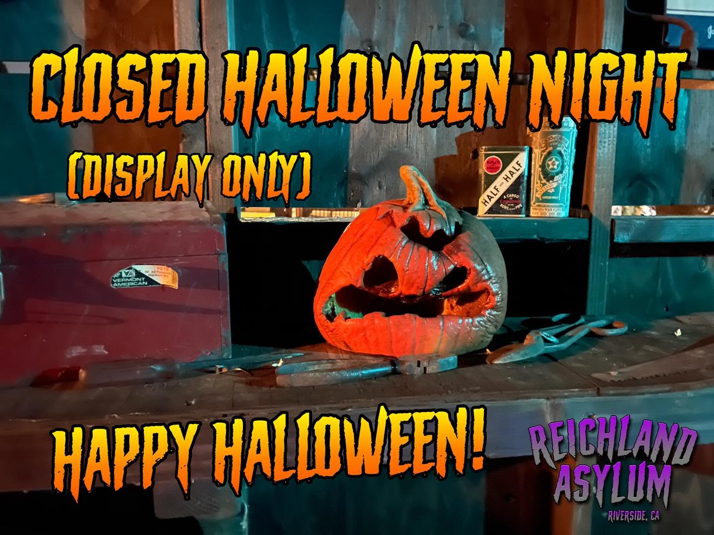 Happy Halloween from all of us at Reichland Asylum! Unfortunately our walk through is not open tonight so our team can enjoy our favorite night of the year! But don&rsquo;t worry, you still have two nights to come visit us this season before the door