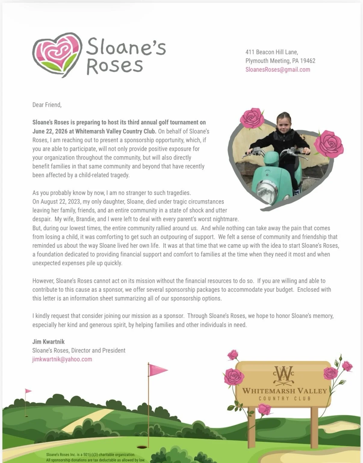 We&rsquo;re so excited to officially open registration for Sloane&rsquo;s Roses 🌹 Third Annual Golf Outing!

This year, we&rsquo;re making things even easier with a brand-new platform where you can sign up for sponsorships and foursomes online.

Don