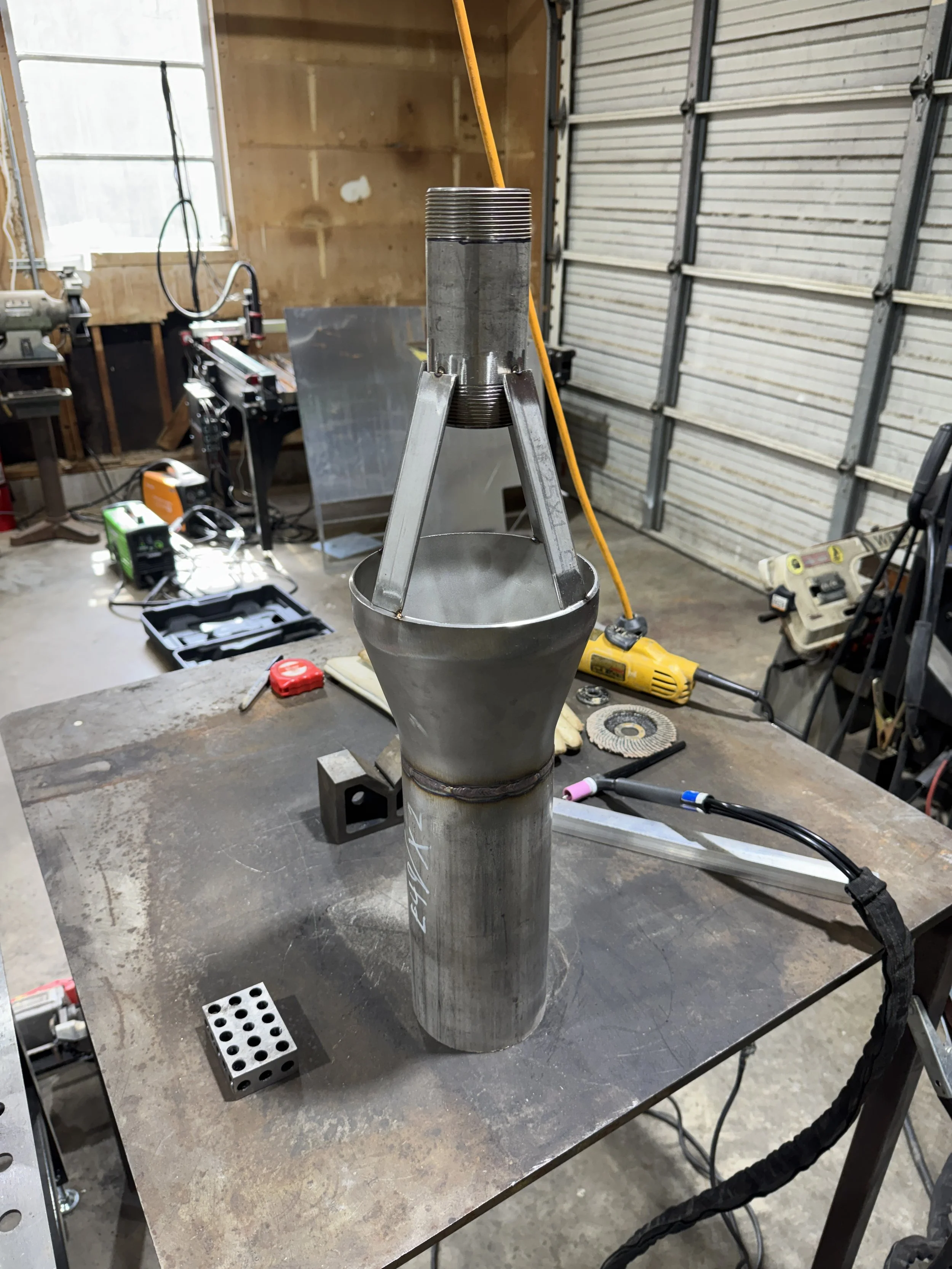 Custom fabricated air gap for truck water fill station in London KY with threaded pipe and reinforced supports