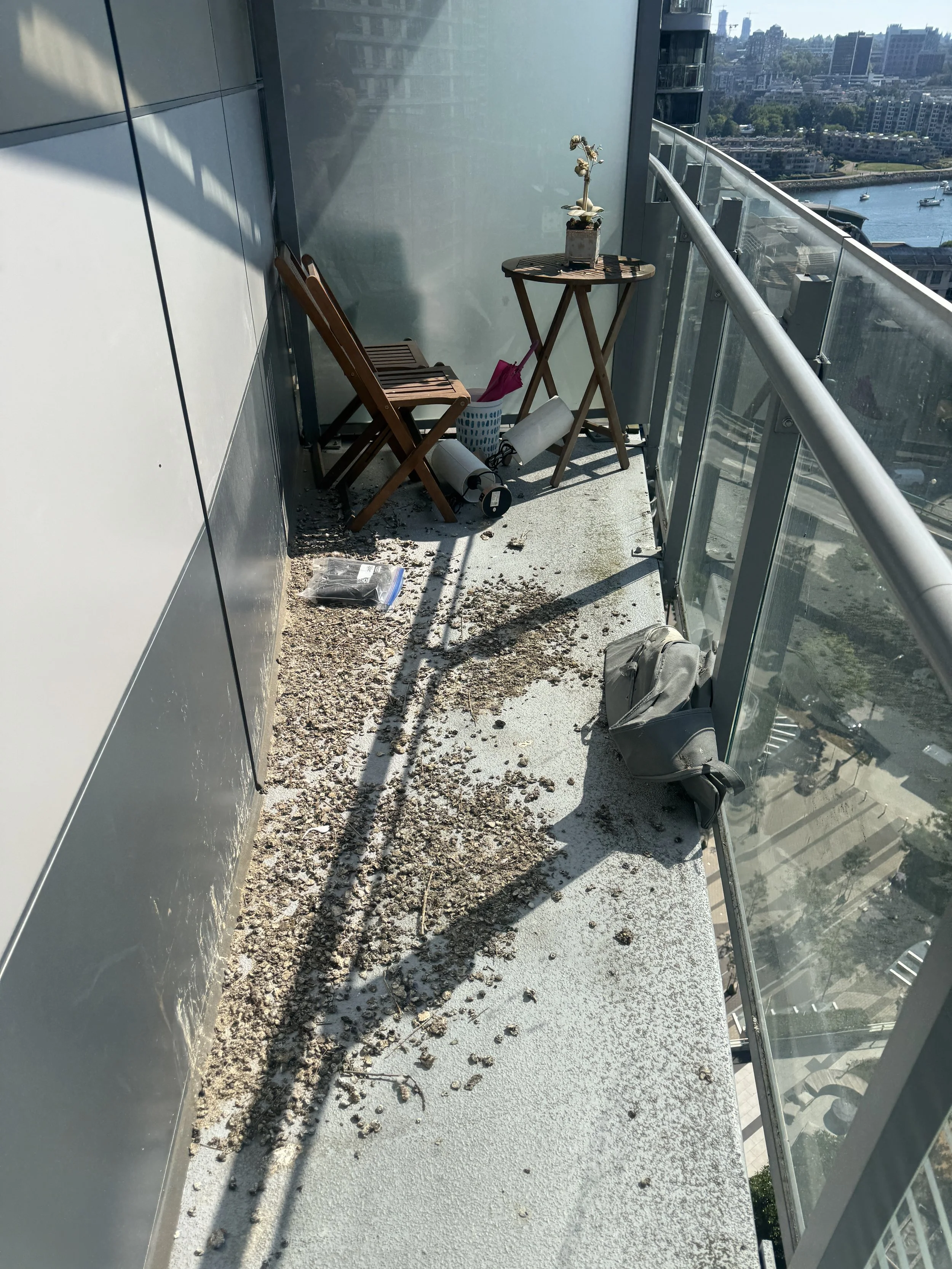 Dirty balcony prior to BalcoScrub's balcony deep cleaning