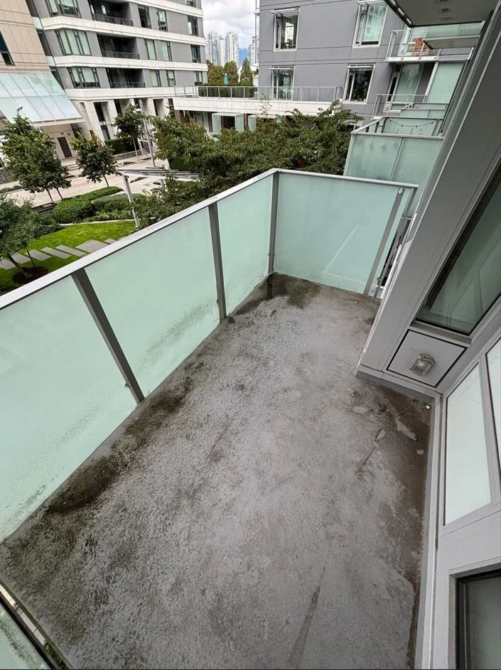 Dirty balcony prior to BalcoScrub's balcony deep cleaning