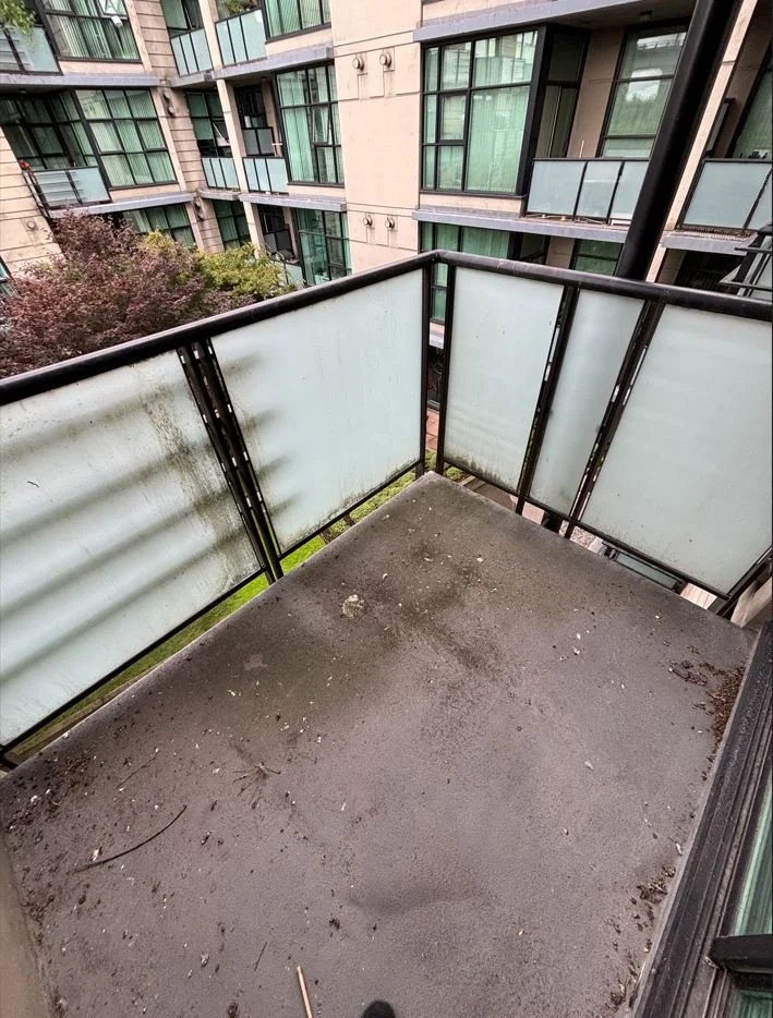 Dirty balcony prior to BalcoScrub's balcony deep cleaning