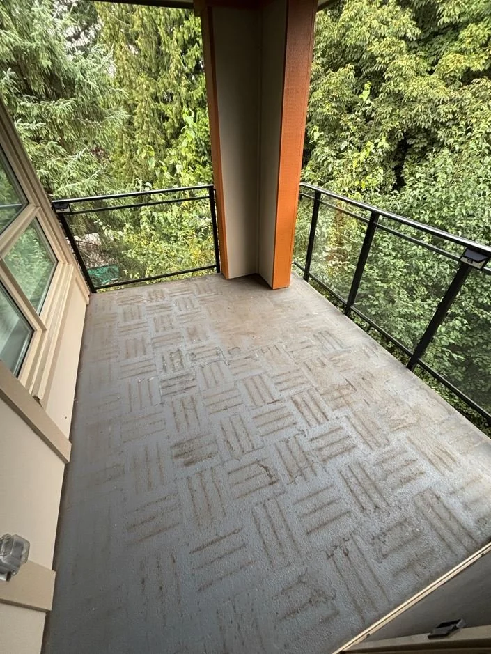 Dirty balcony prior to BalcoScrub's balcony deep cleaning