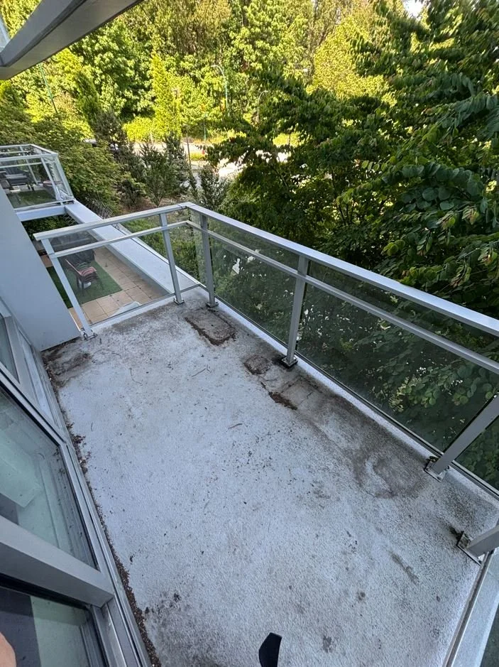 Dirty balcony prior to BalcoScrub's balcony deep cleaning