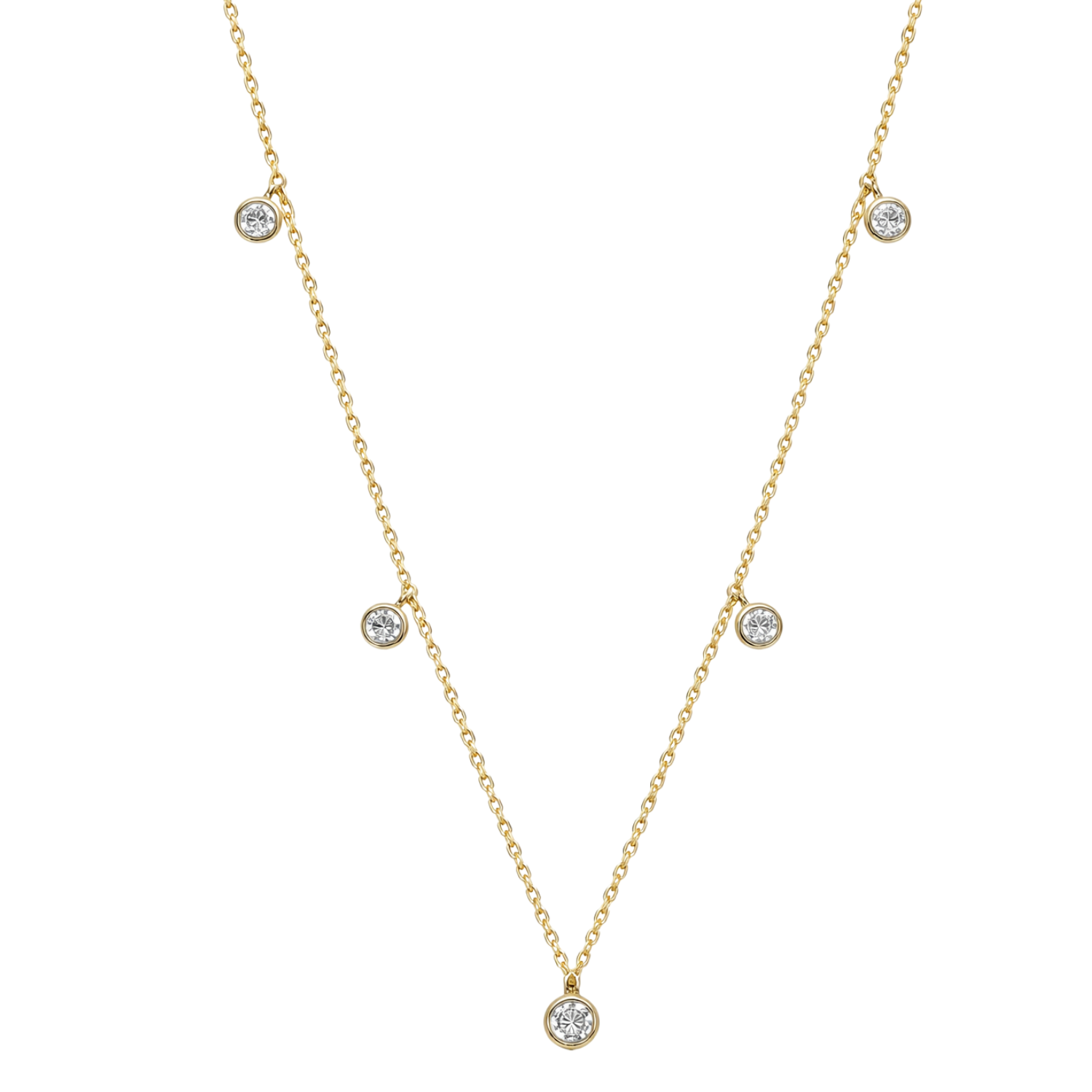 Gold Plated Five-stone Dangly Dot Necklace