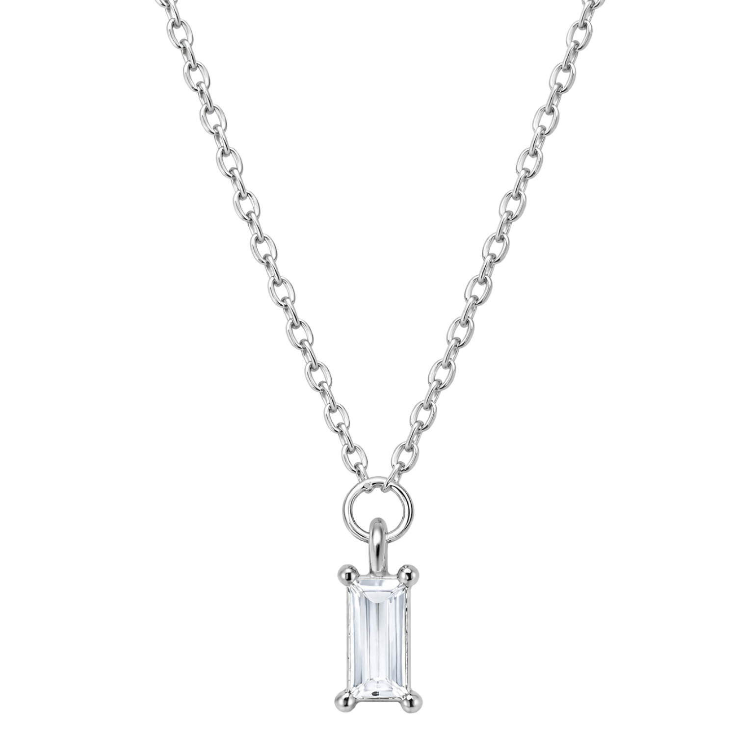 Sterling Silver Petal Rectangular Pendant Necklace