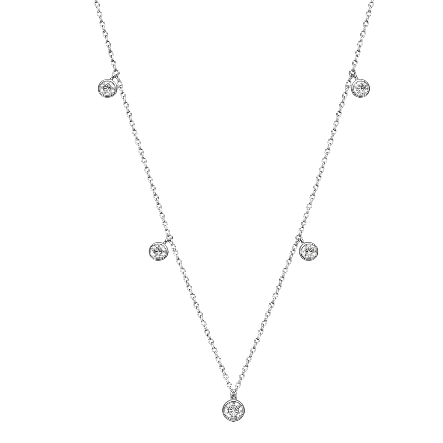 Sterling Silver Five-stone Dangly Dot Necklace