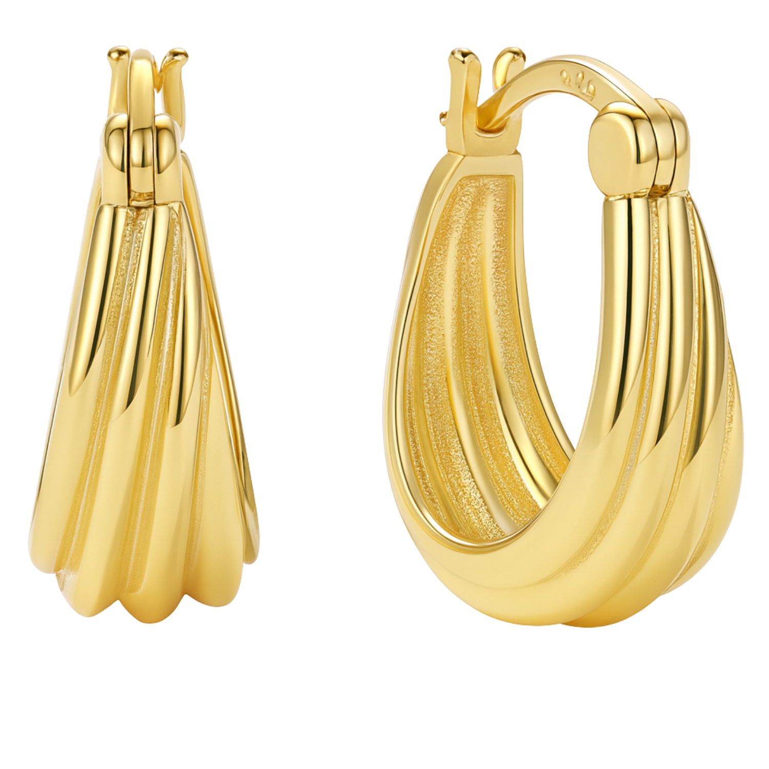 Retro Textured Gold Plated Huggie Earrings
