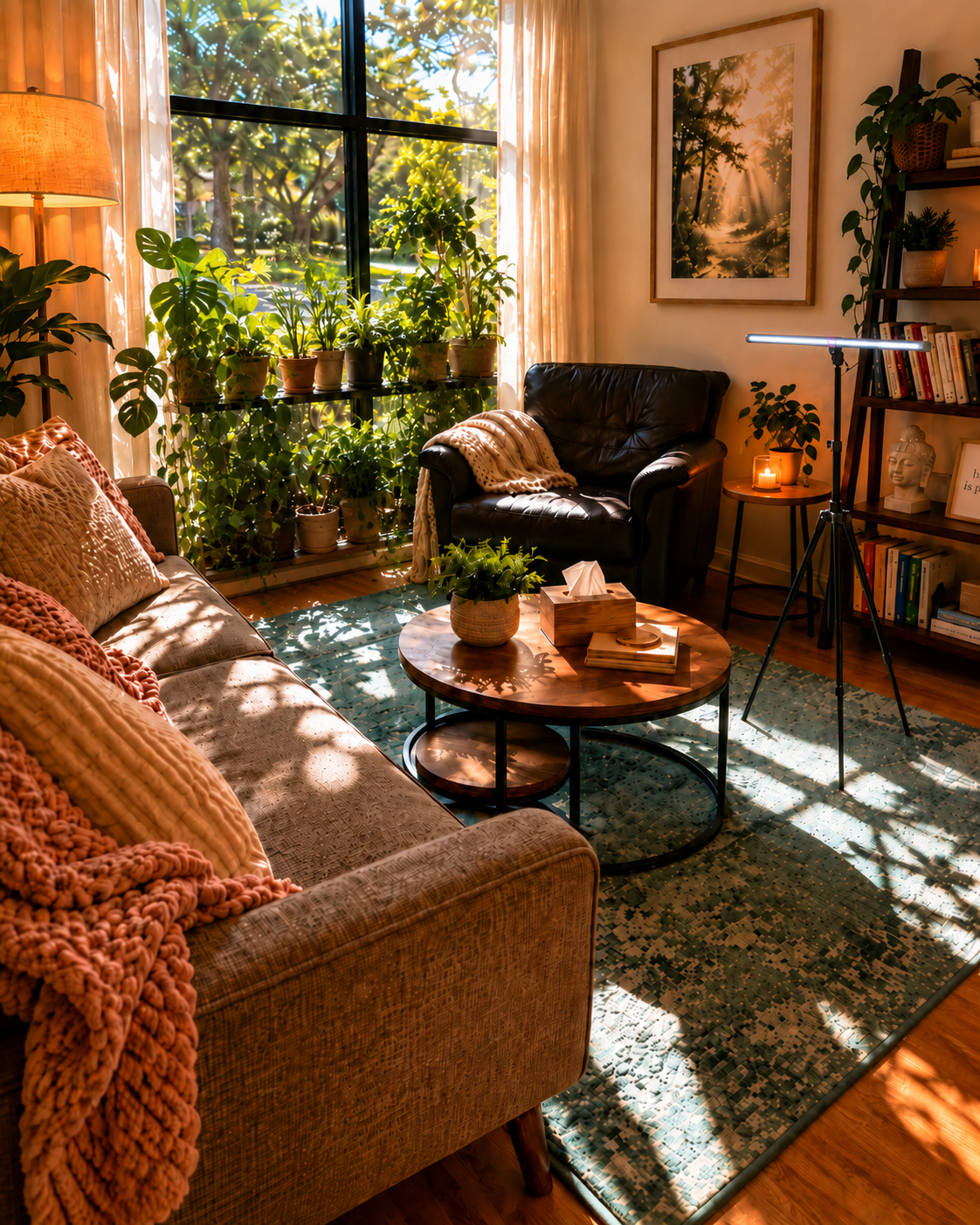 A therapy office with an EMDR light bar