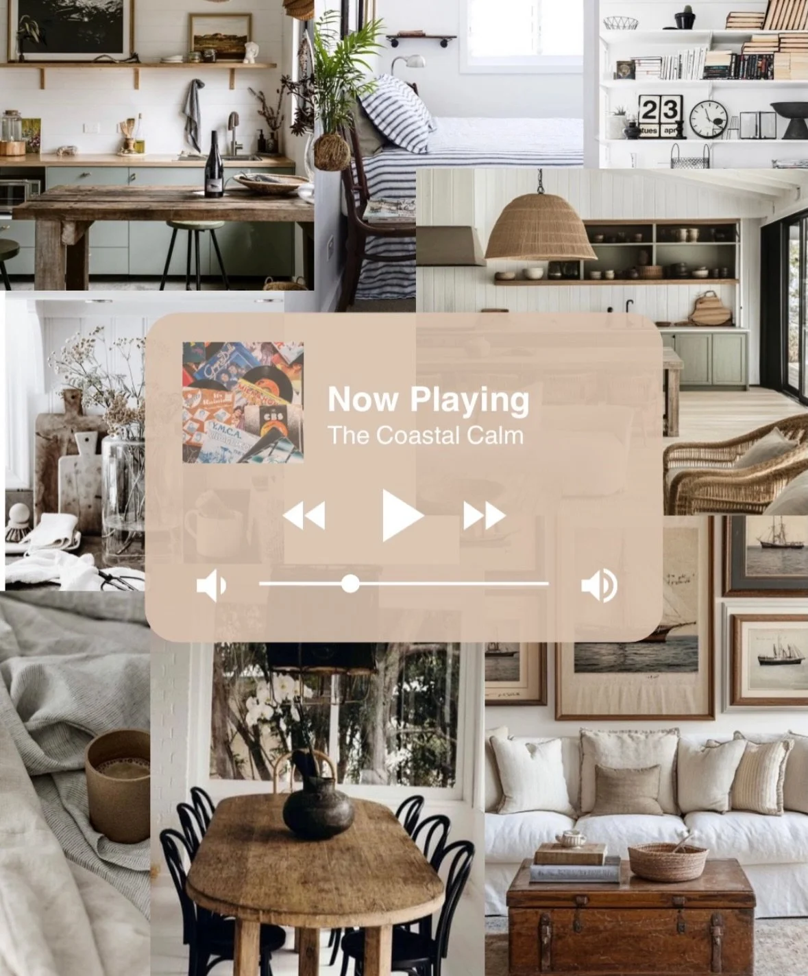 Next up in our Sounds of Home series is our Coastal Calm playlist. Let it be your go-to for experiencing that sense of slow mornings, linen curtains billowing in the breeze, and the unmistakable smell of salt in the air. 

Think washed-out timber flo