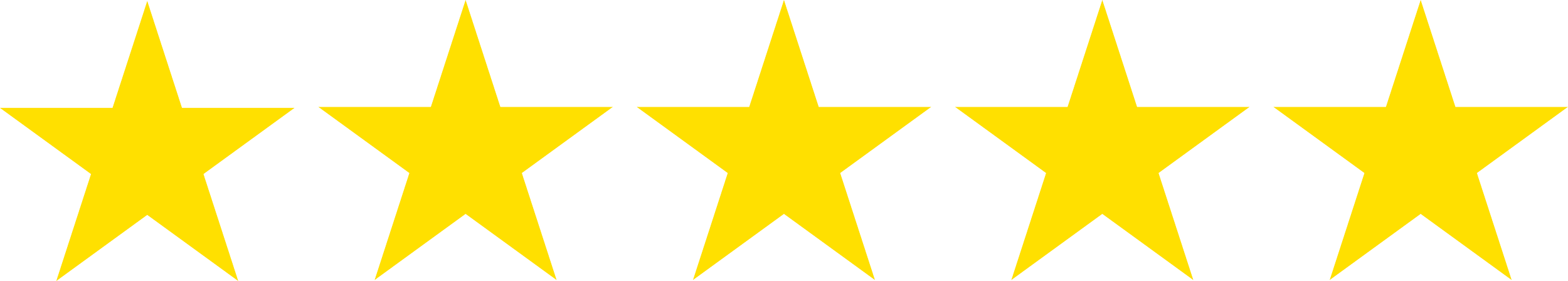 Five yellow stars in a horizontal row on a transparent background.