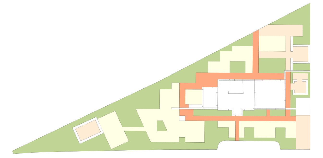 Concept sketch of a James Innes Design garden layout of a triangular site completed in pastel colours near Margate on the north Kent coast.