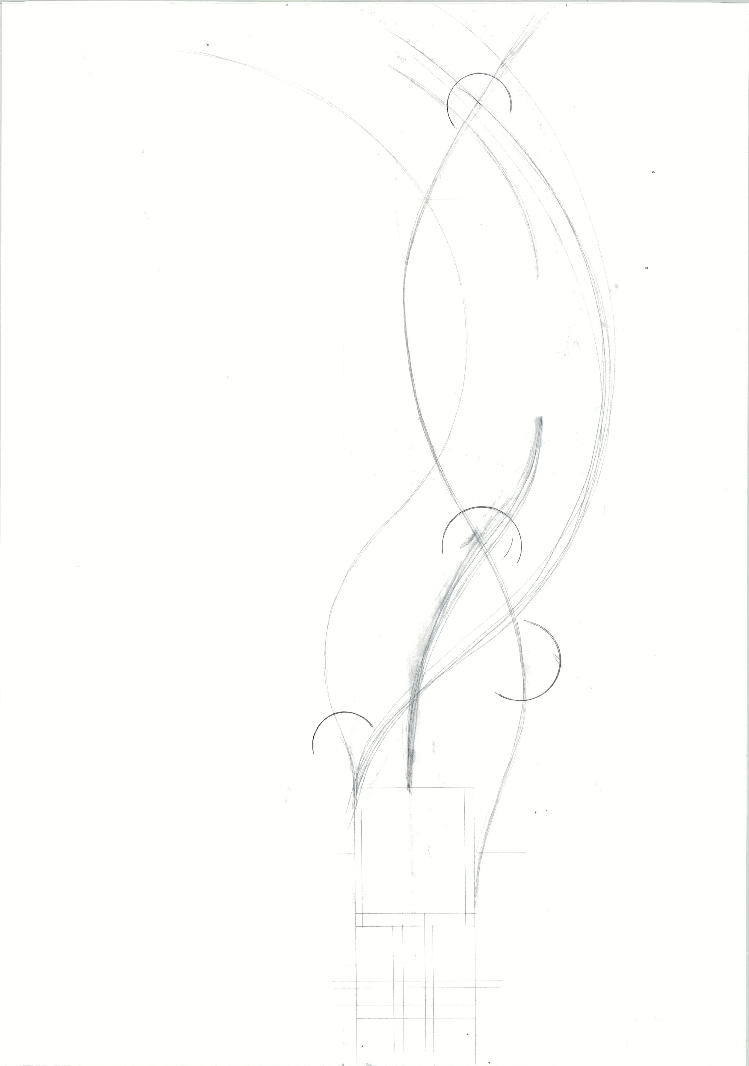 Sketch of a James Innes Design concept design with curved lines and circles, resembling a decorative ornamental pattern. near St. Albans in Hertfordshire.