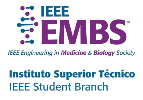 Logótipo do IEEE-EMBS, com símbolos de ADN e tecnologia - Instituto superior técnico