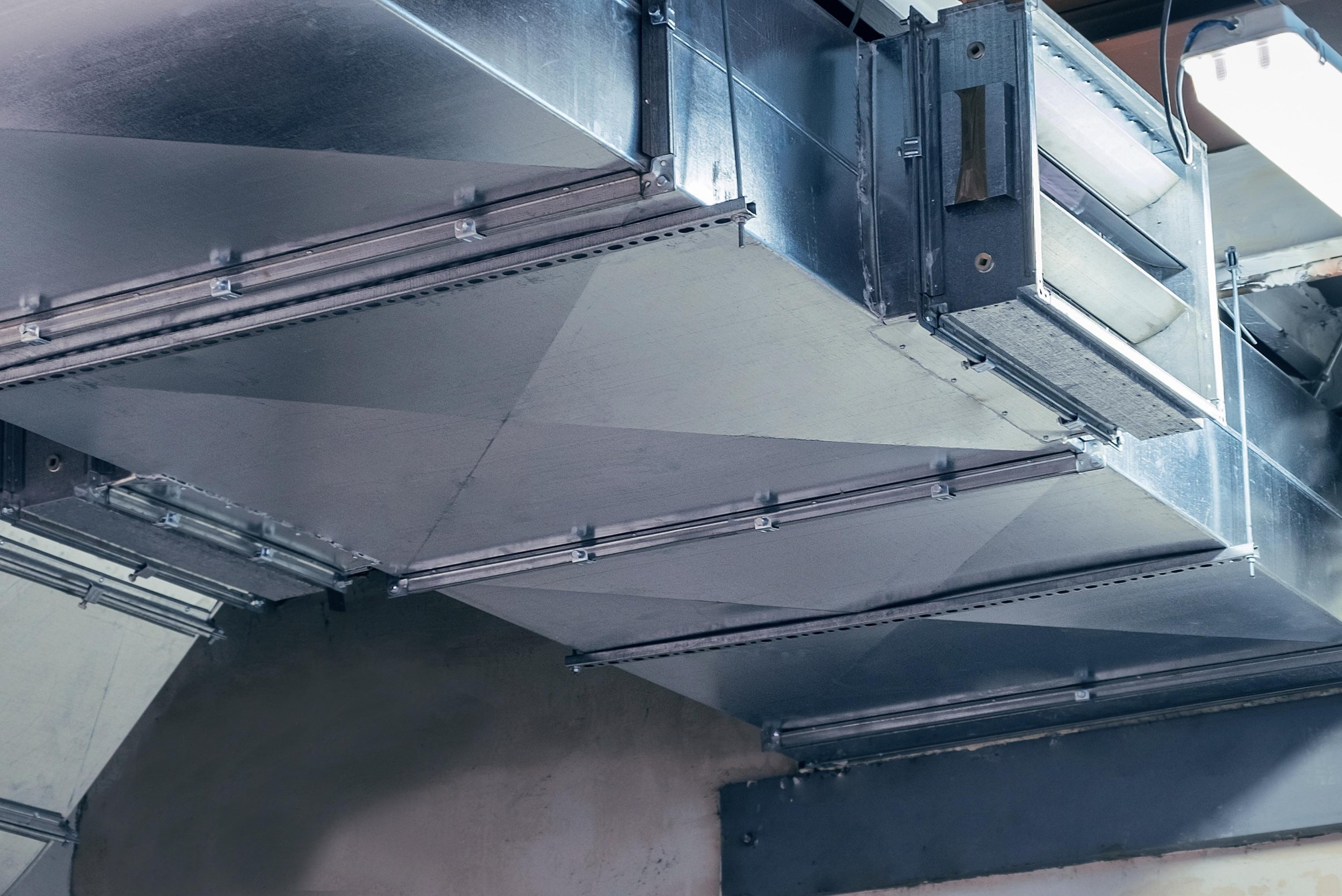 Galvanised steel HVAC ductwork in a building
