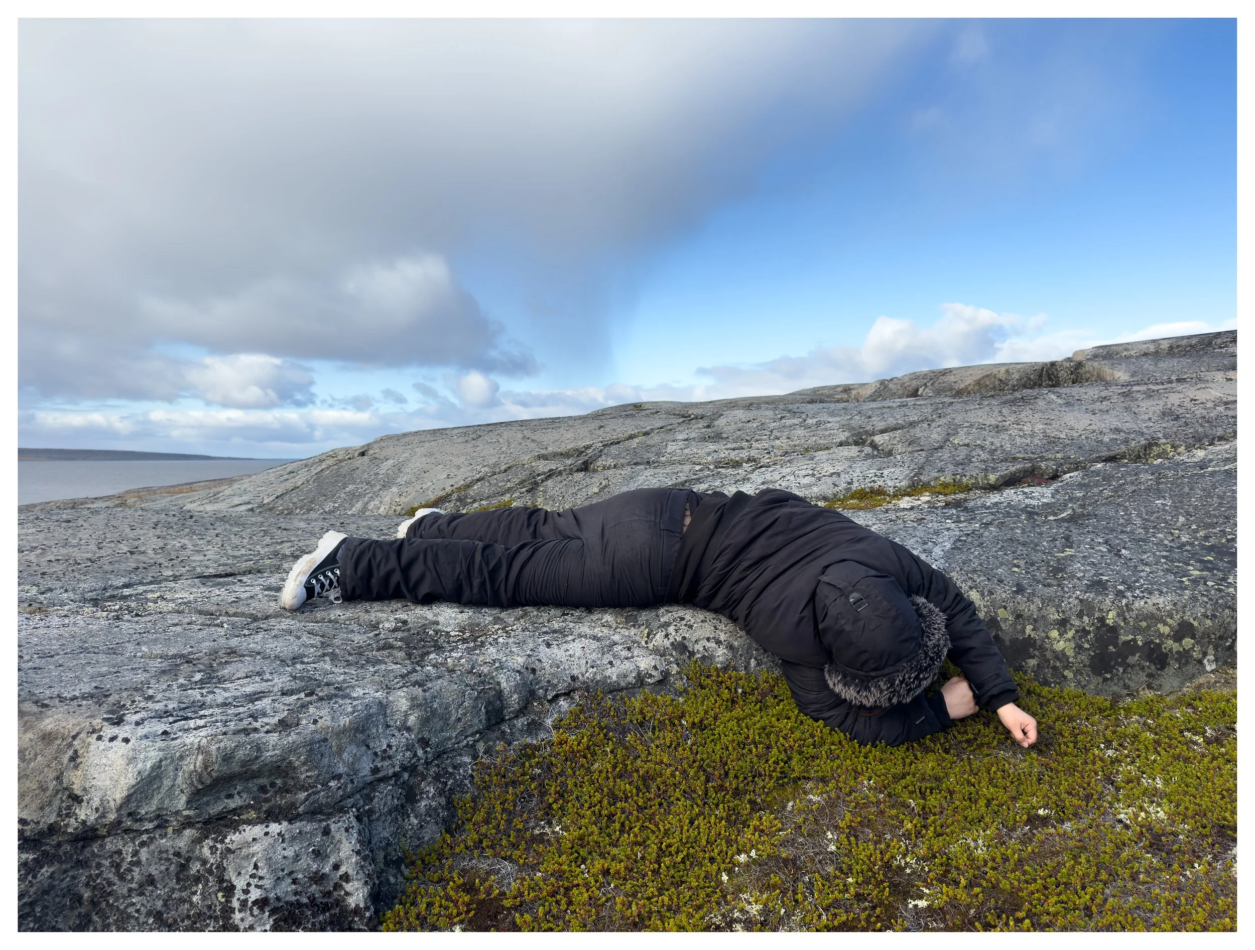 outside with jane, and hey! we found berries.