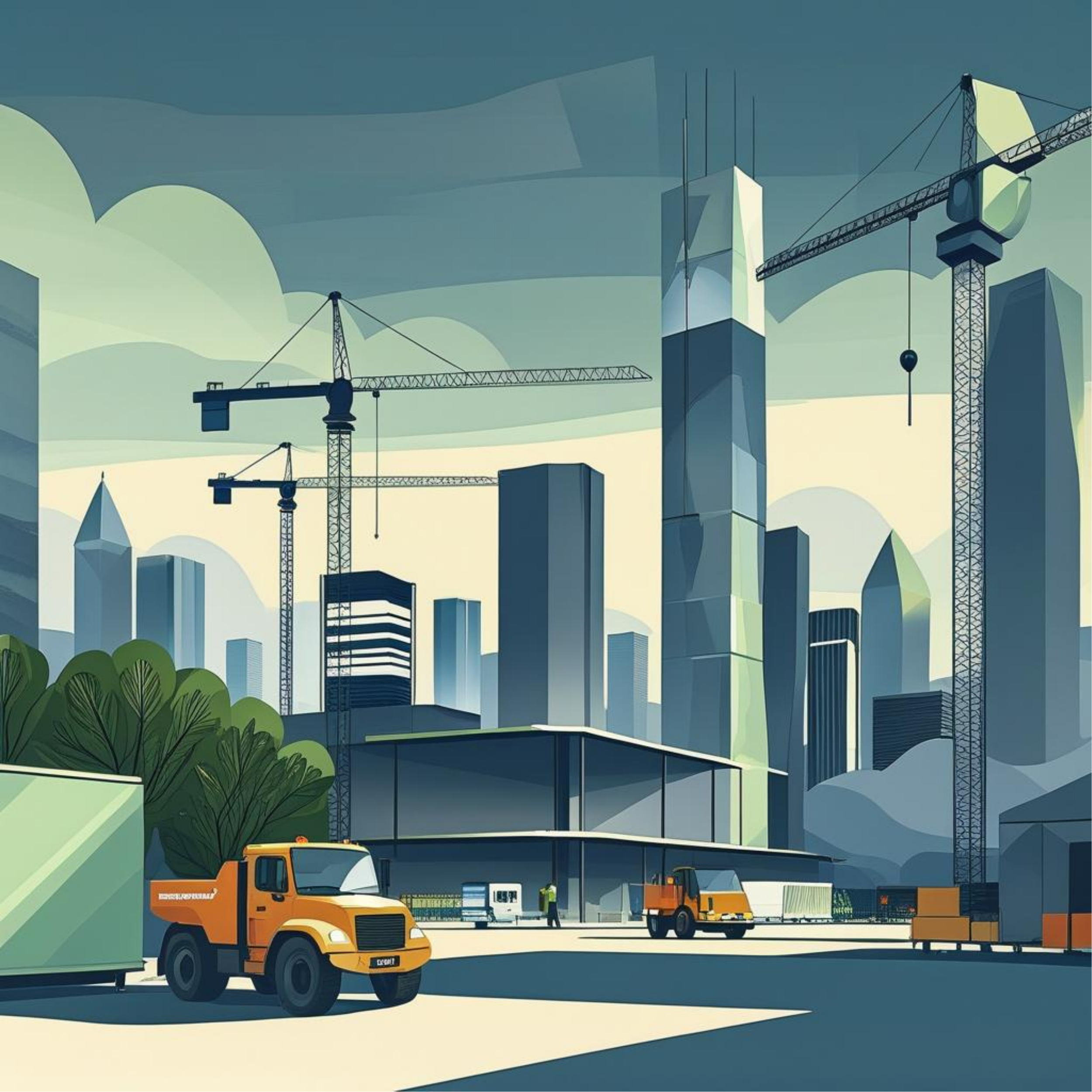 City skyline at dusk with a logo in the sky that includes a large stylized 'P' with a leaf shape inside it, alongside the text 'PERENNIAL CONSULTING ENGINEERS'.