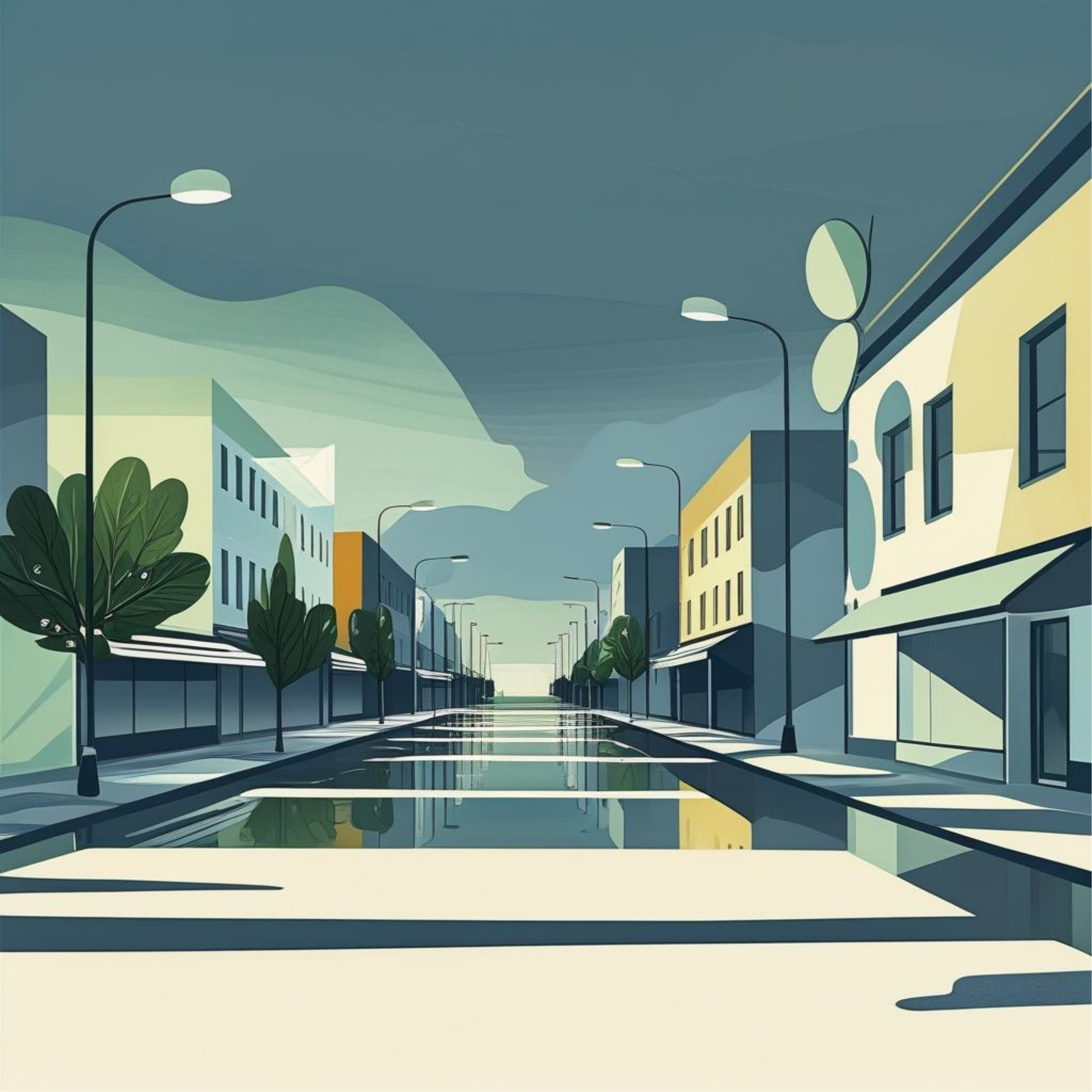 A scenic view of a lake with clear blue water, rocky shore, and trees with sparse branches, some without leaves, under a partly cloudy sky.