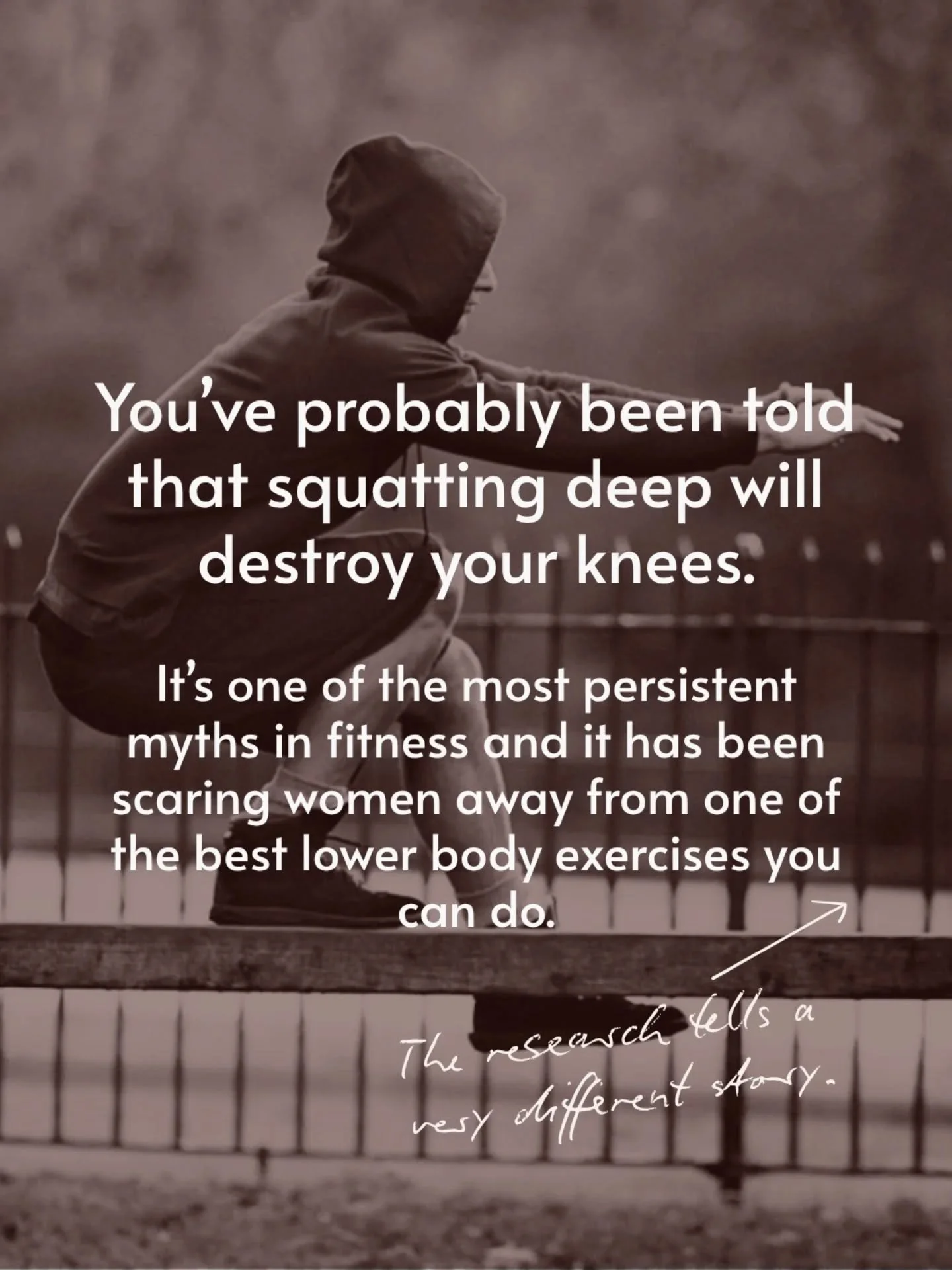 Deep squats have been blamed for destroying knees since 1959. The research that started it? Deeply flawed. 

Swipe through to see what the evidence actually says. 

Want to know why you can't squat deeper and watch a tutorial on how you can understan