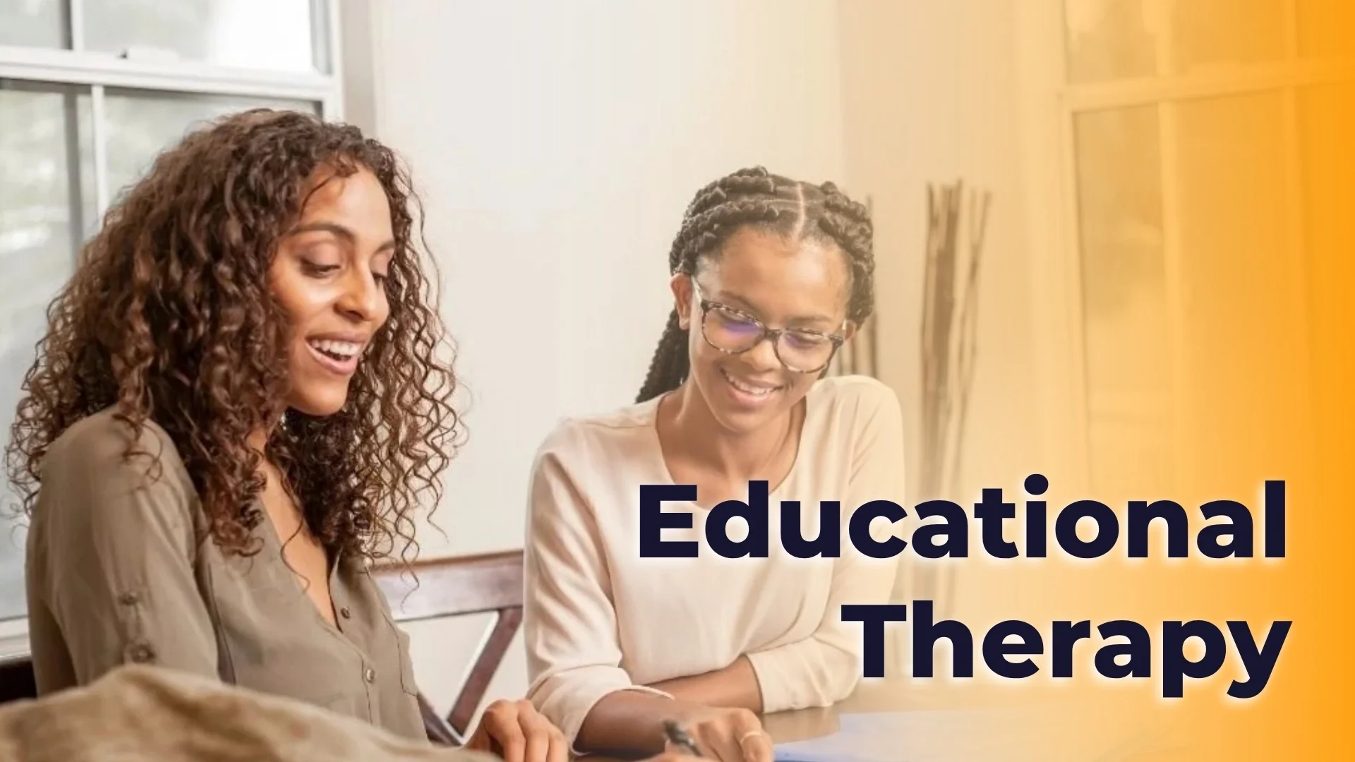 A young student working closely with an educational therapist, highlighting specialized support for learning profiles and self-advocacy