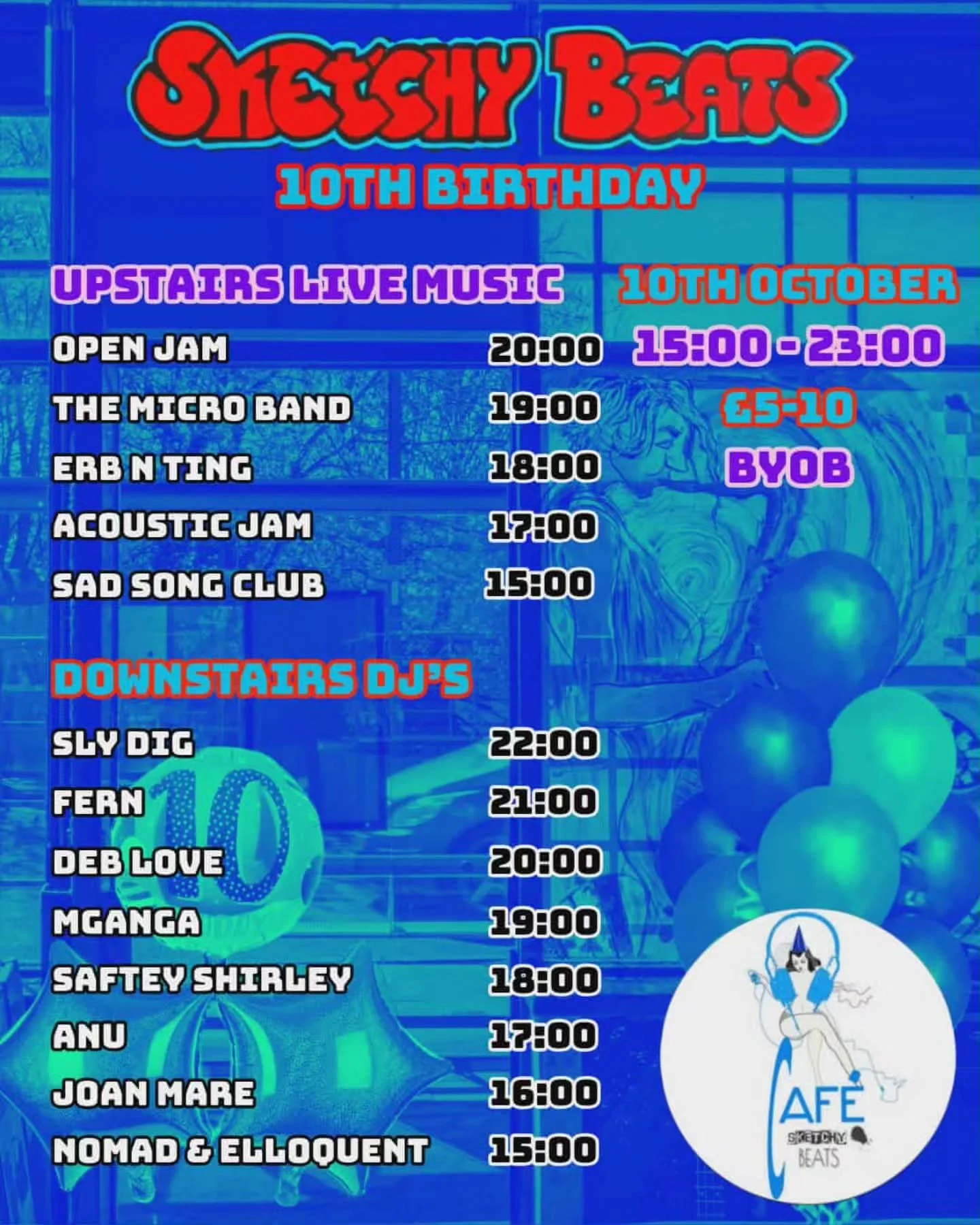 10/10 fun to be had on the 10th of the 10th for the 10th year of @sketchybeats !! 🥳💃 TEN!!!

Come celebrate in maximum style!! I'll be playing nice and early at 5pm so come shake ya booty 
X

👾🟠🟢🟣