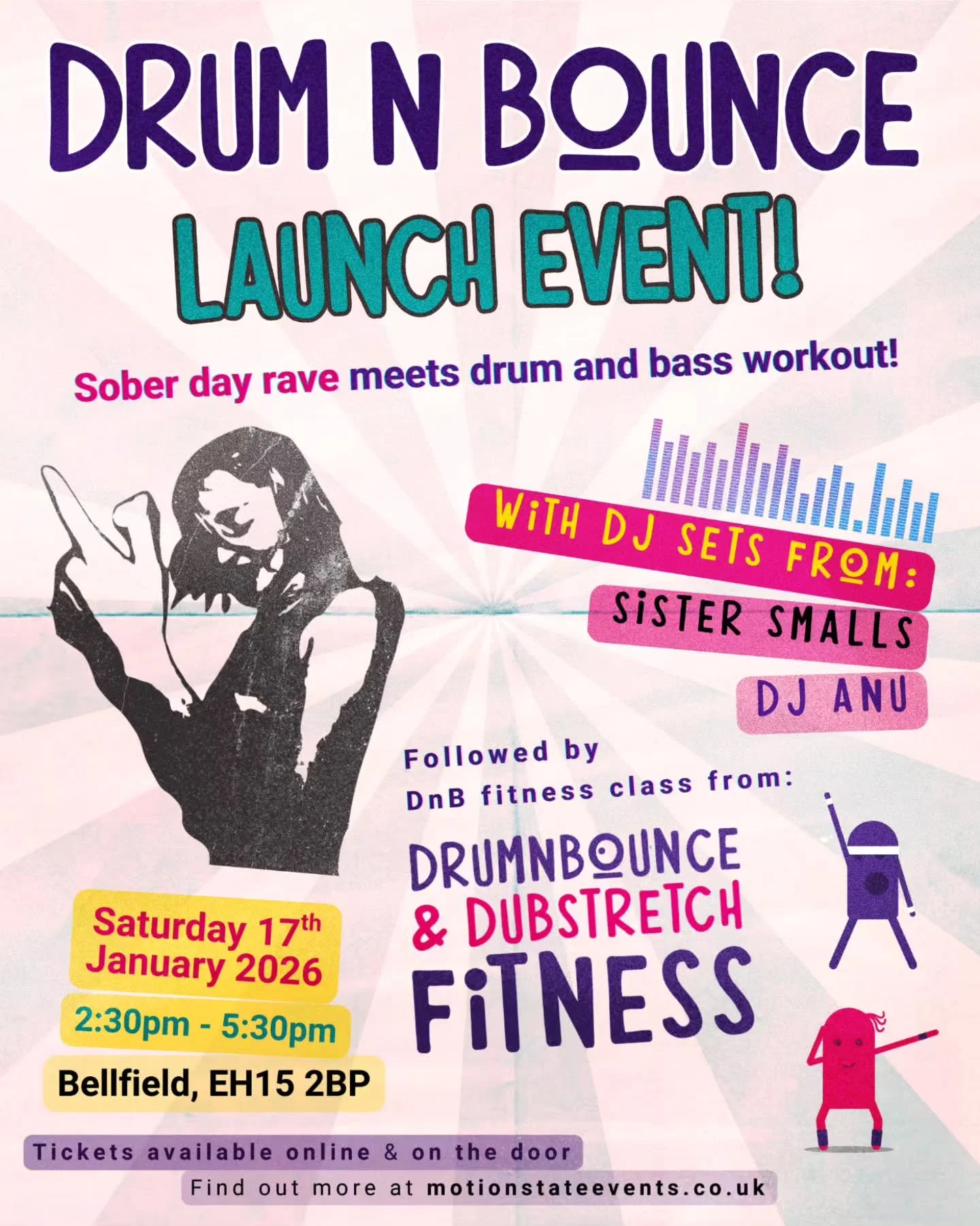 Save the date! 🪩🟣 17th January is party day!
DJ aNu and @sistersmallsdj are throwing a day rave to celebrate the launch of @drumnbounce classes in Edinburgh! 🥳

We would love to boogie with you all and bounce into the new year in style! ✨ Tickets 