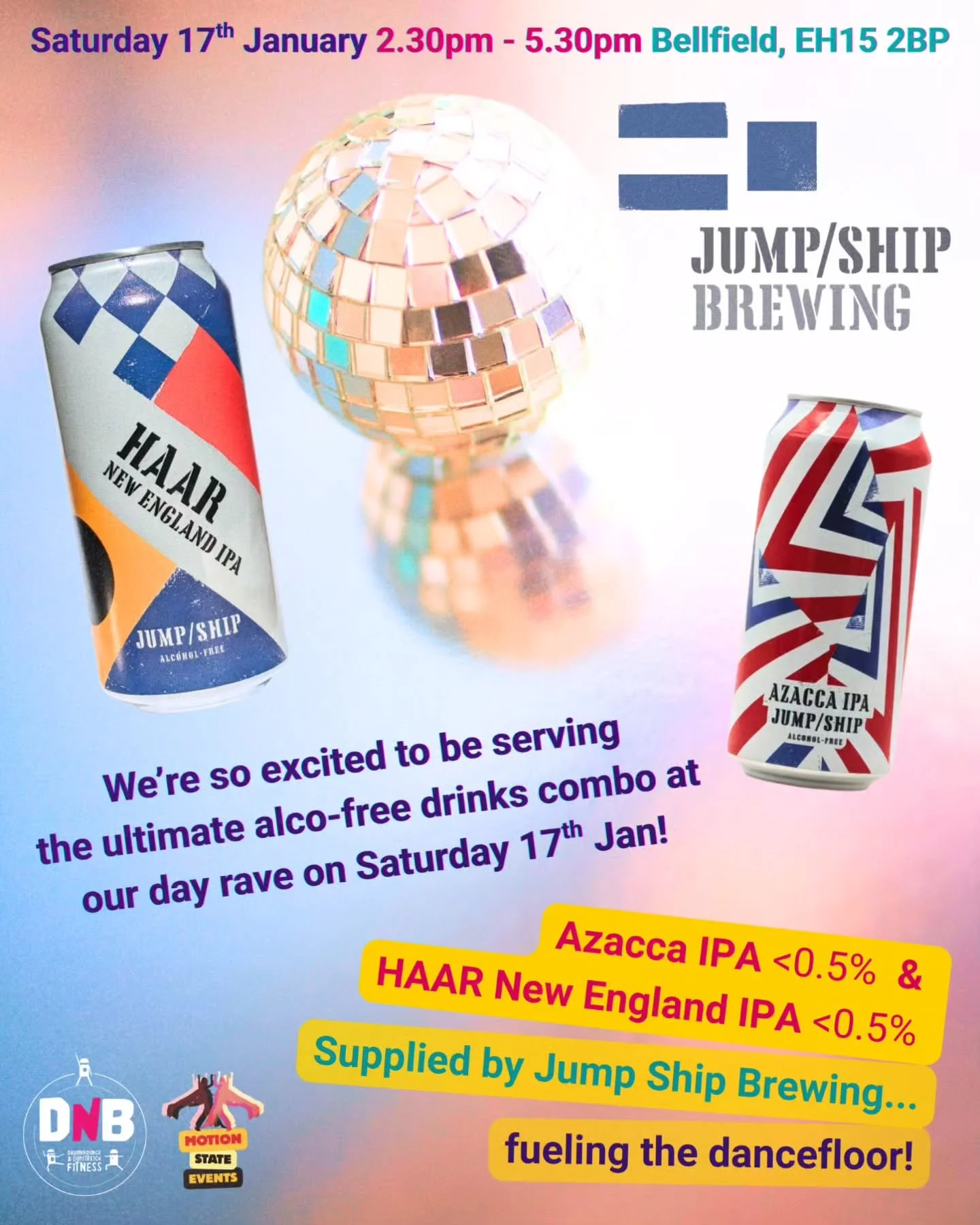 Ain't no sober party like a sober party with @jumpshipbeer at the bar! 🍻

We're SO excited to be serving the ultimate party drinks at our Edinburgh event... We'll definitely need a cool down refreshment after all that bouncing! 🟣🪩

All early bounc
