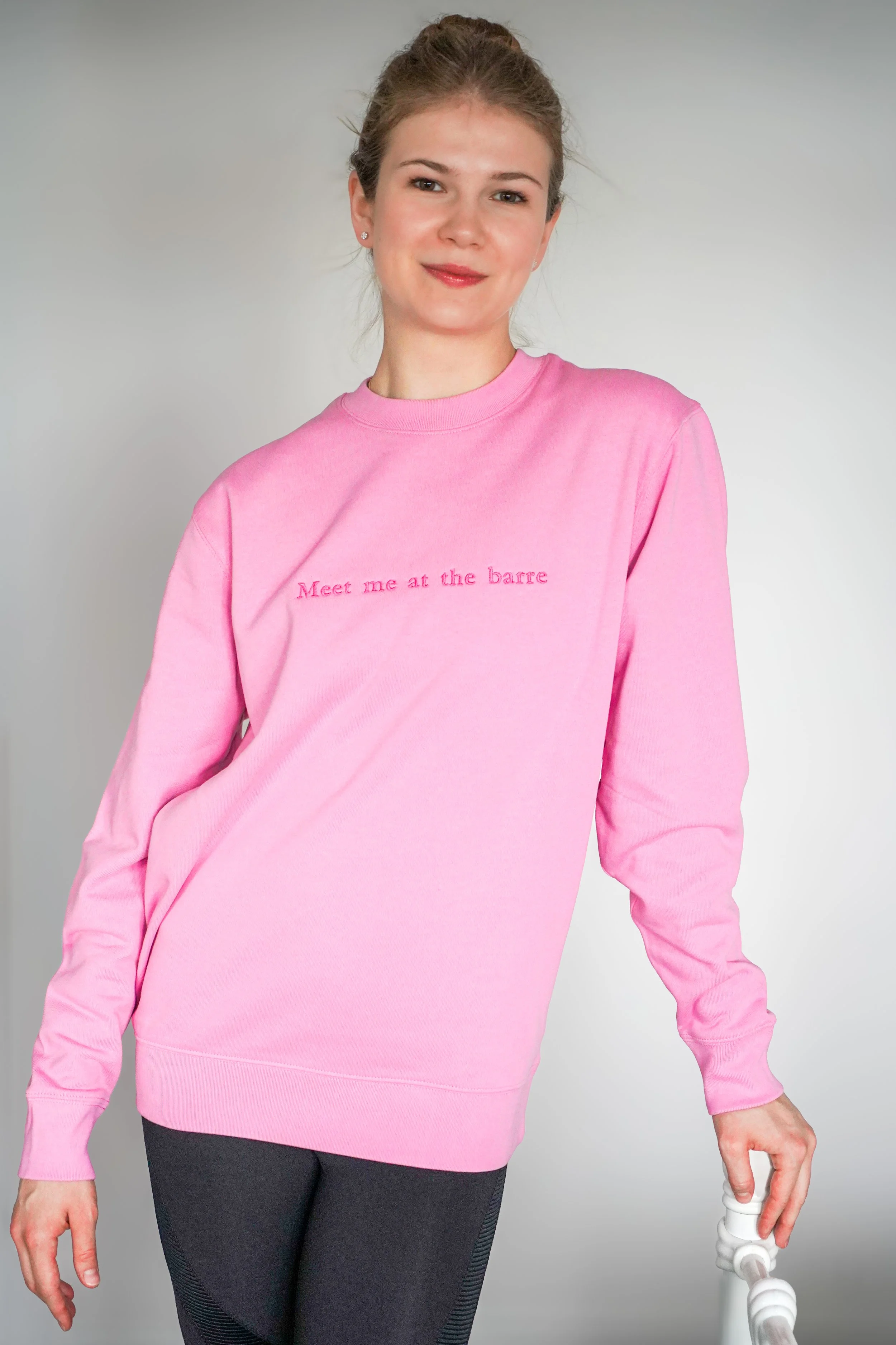 Anastasia Demidova wearing our new 100% Organic Cotton Sweatshirt "Meet me at the barre"