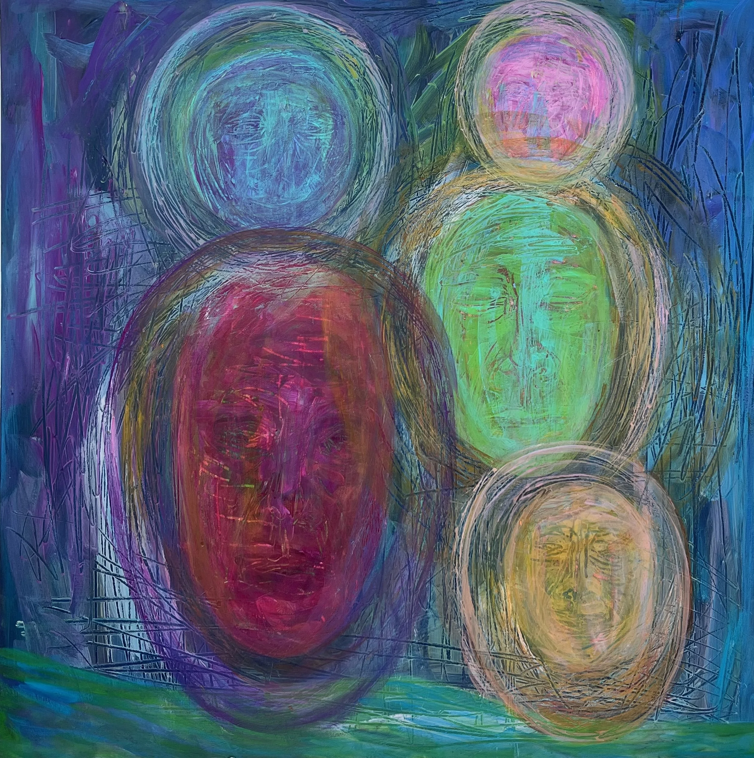 'WAIT, WAIT, WAIT AT THE CROSSWALK" ACRYLIC ON CANVAS, 24" X 24", APRIL 2026