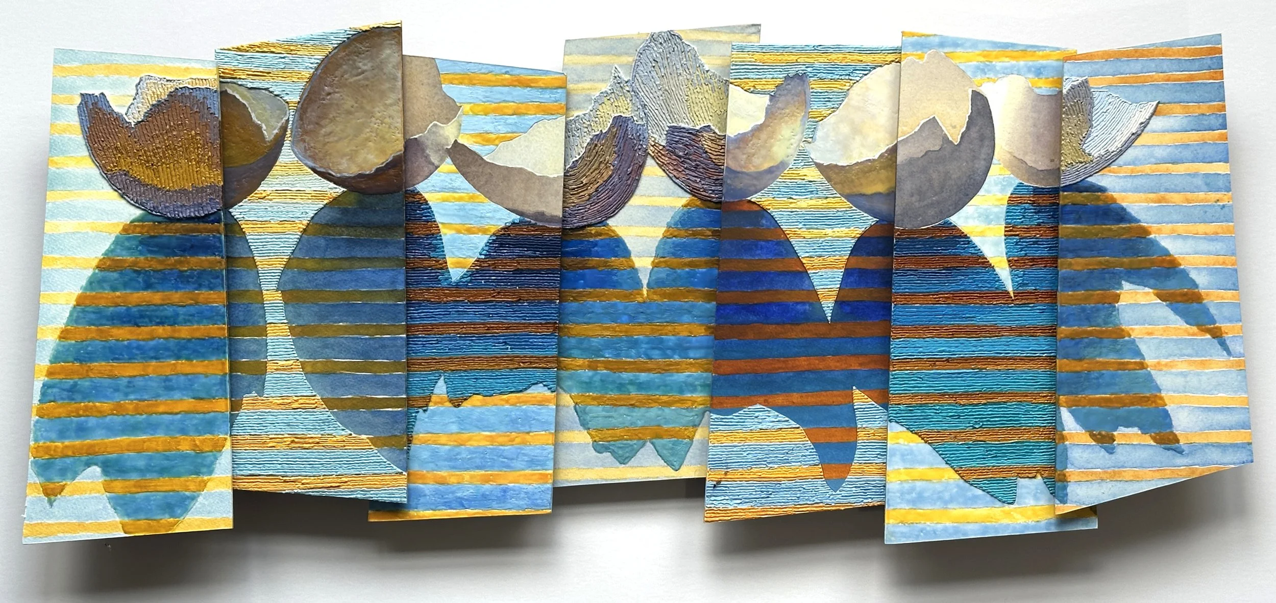 Eggshell Fugue
oil, watercolor, encaustic
15x35x2