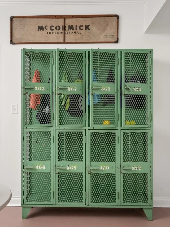 Old school lockers hold pickleball gear for play on the regulation court at @idlewildfarmtennessee Booking now!!! Link in bio. Luxury Tennessee Vacation Rental .. sleeps 16