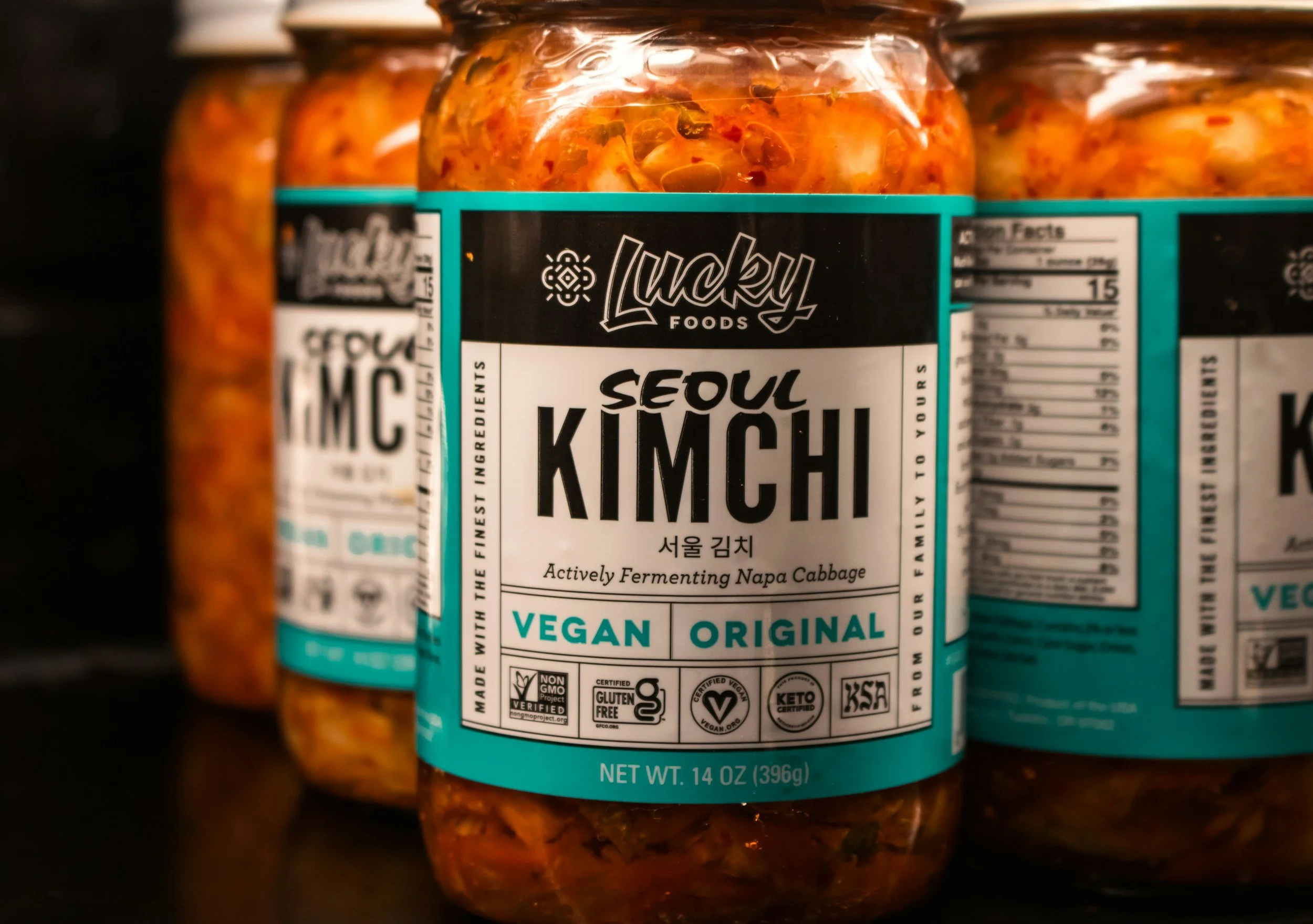 Jars of kimchi, showing a common example of fermented foods.