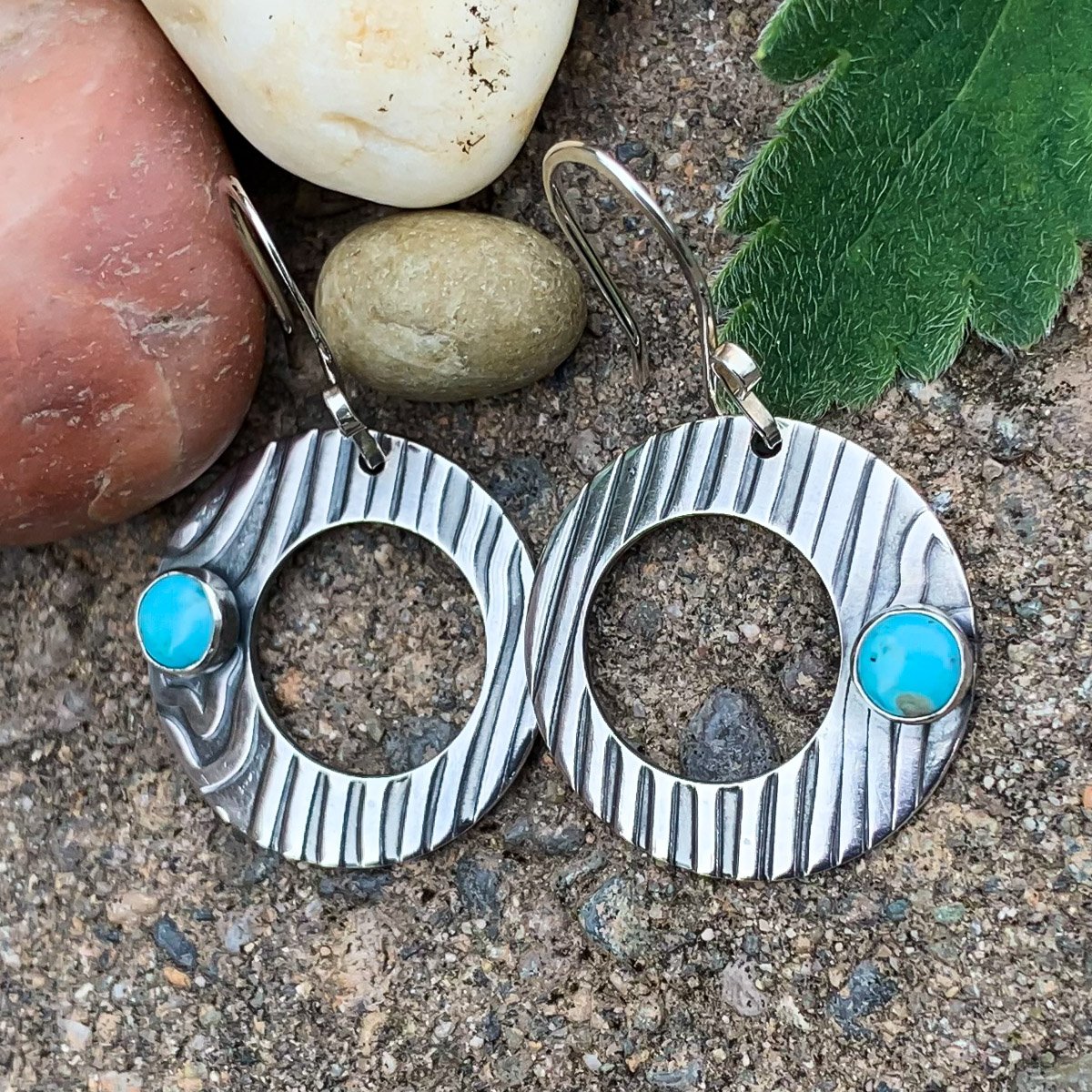 Textured Round Earrings with Turquoise-4.jpg