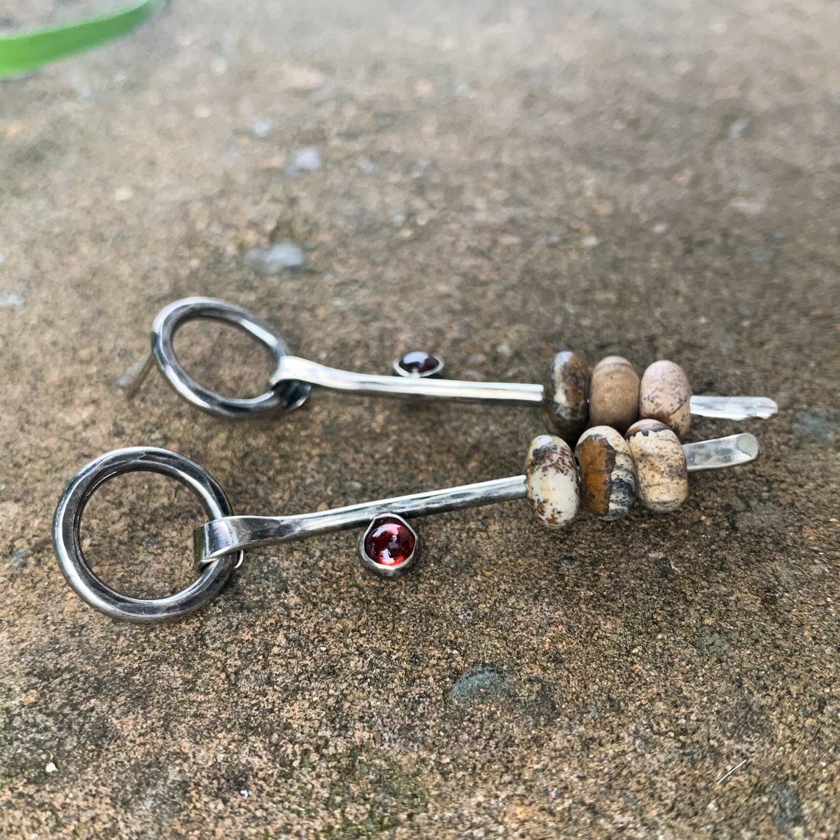 SS Circle & Stick Earrings with Picture Jasper & Garnet-2.jpg