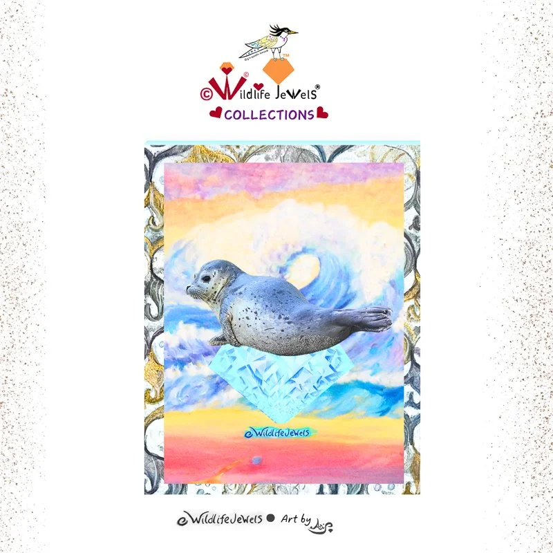 Wildlife Jewels  “Sapphirine the Harbor Seal Pup Gem's Dreams”  Hand-Embellished Canvas Print