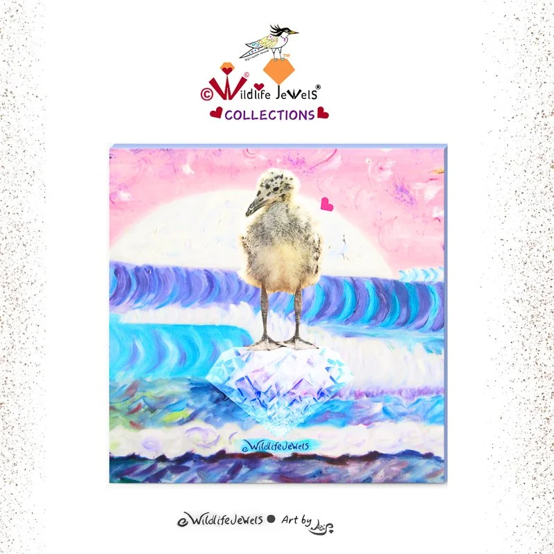 Wildlife Jewels  “Iolite the Gull Chick Gem's Dreams”  Hand-Embellished Canvas Print