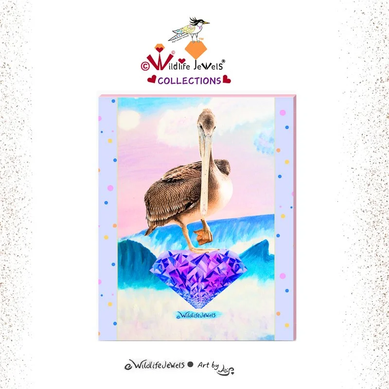 Wildlife Jewels  “Lepidolite the Pelican Gem's Dreams”  Hand-Embellished Canvas Print
