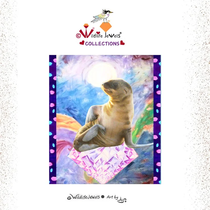 Wildlife Jewels  “Morganite the Sea Lion Pup Gem's Dreams”  Hand-Embellished Canvas Print