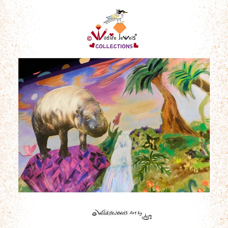 Wildlife Jewels “Ametrine the Pygmy Hippo Gem Sunset Dreams” Hand Embellished Canvas Print