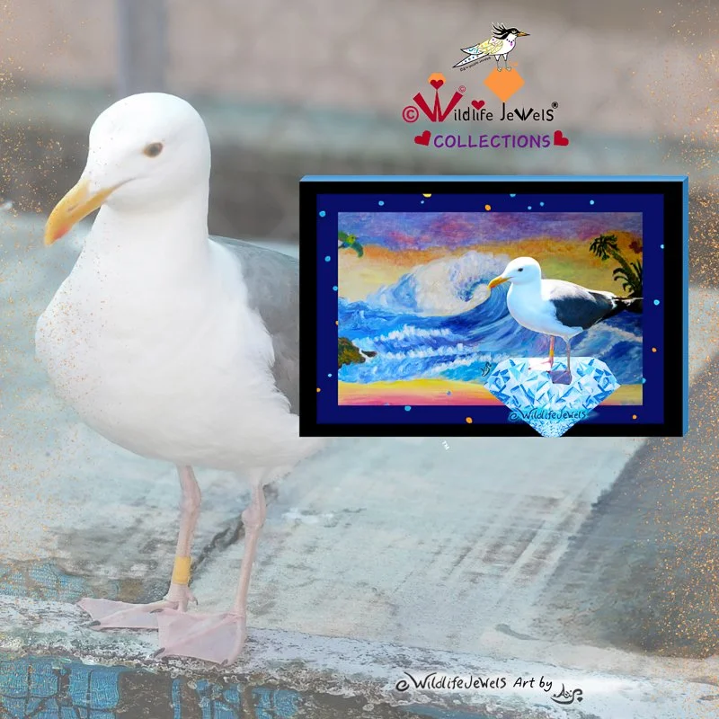 Wildlife Jewels “Gray Sapphire the Gull Gem's Dreams" Hand Embellished Canvas Print