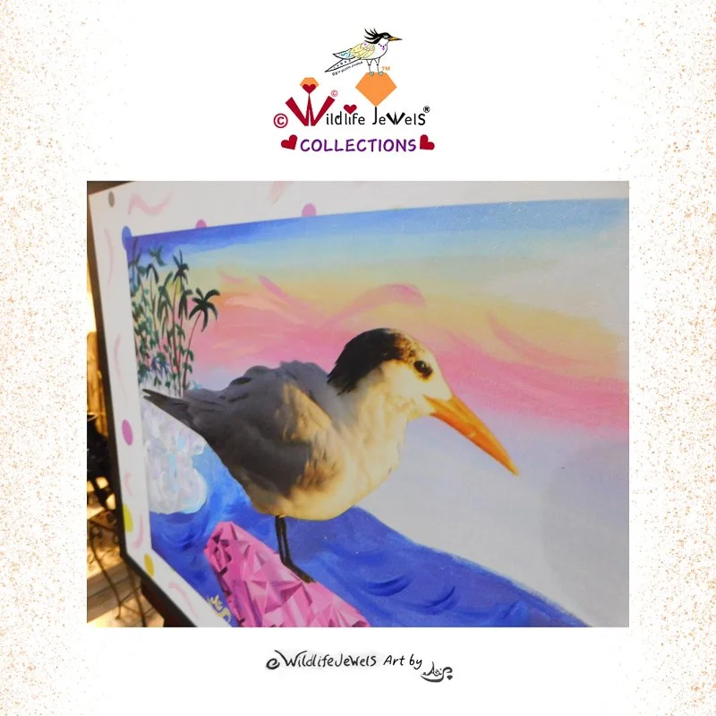 Wildlife Jewels® “Rubellite the Elegant Tern’s Surf" Hand Embellished Canvas Print