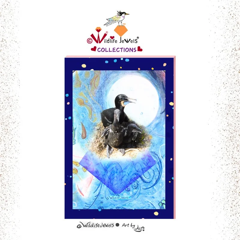 Wildlife Jewels  “Apatite the Cormorants Gem's Dreams”  Hand-Embellished Canvas Print