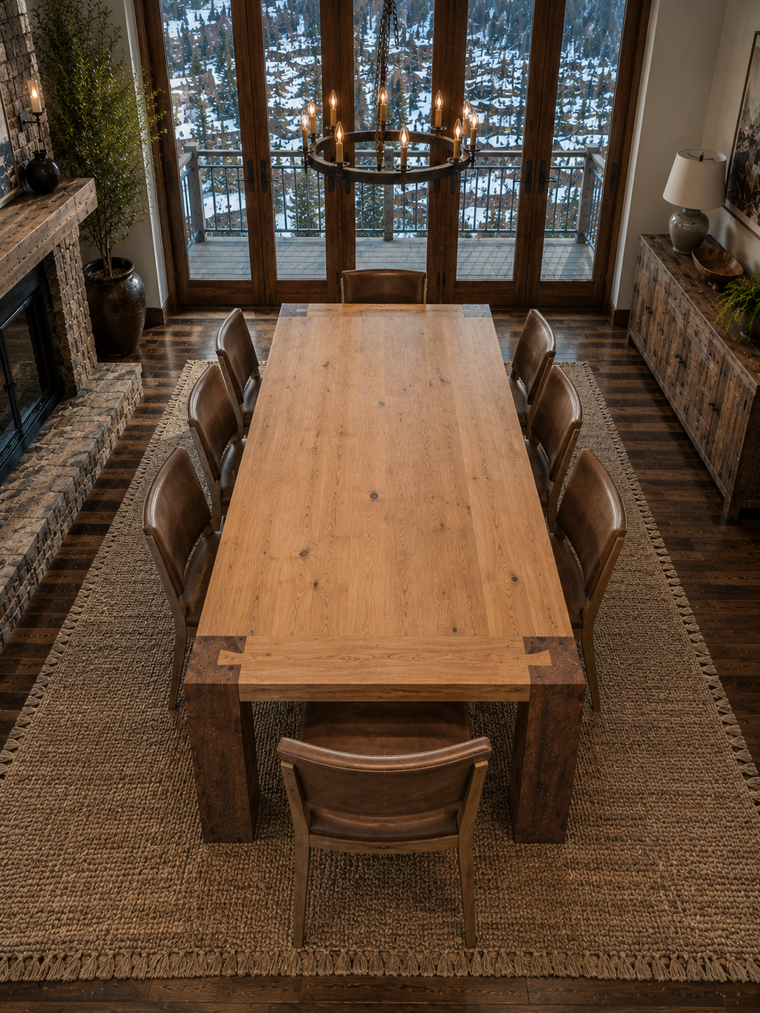 rustic white oak dining table dovetailed into steel legs