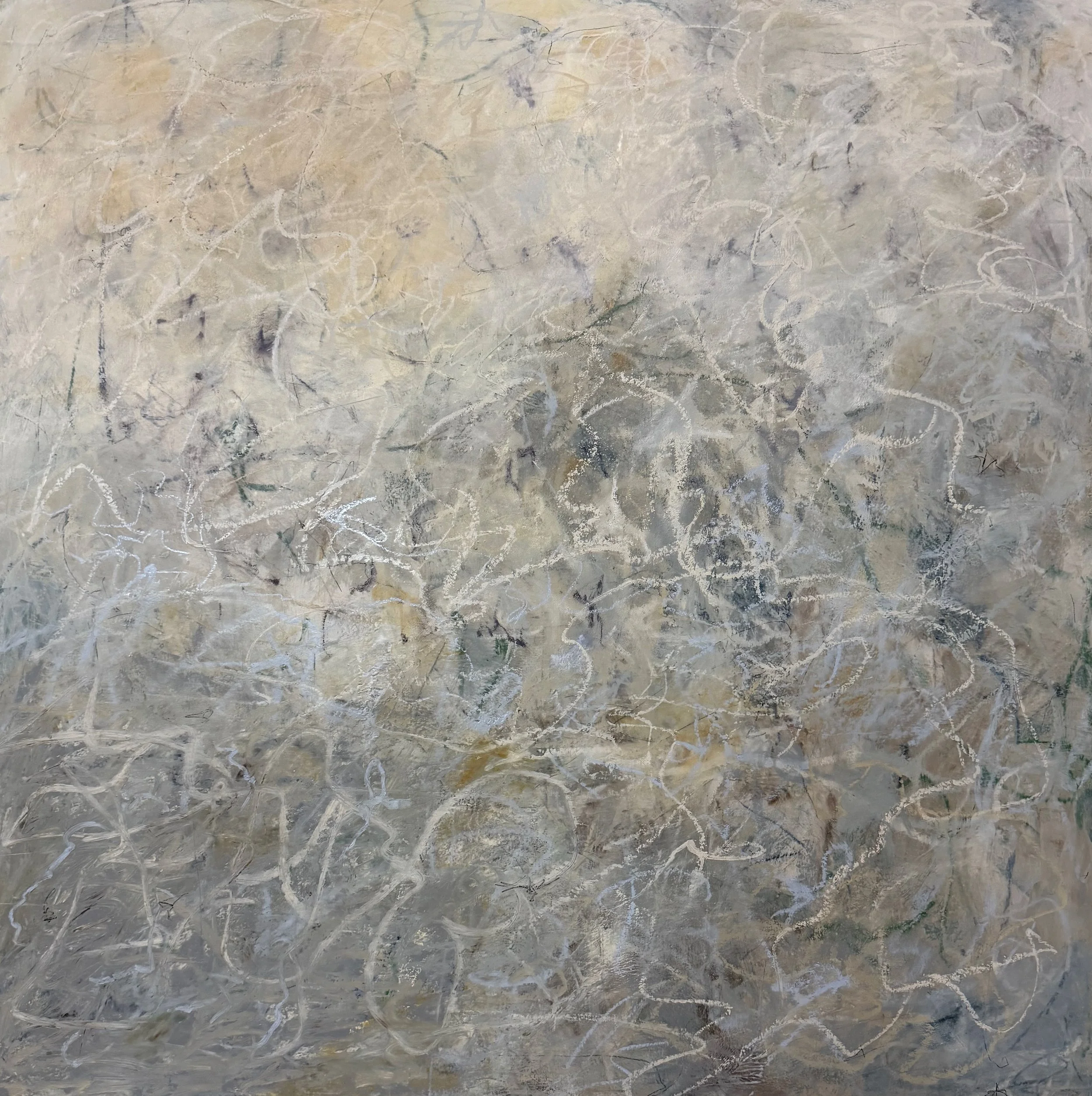 BEING, oil, CWM and marble powder on birch, 36 x 36 inches.