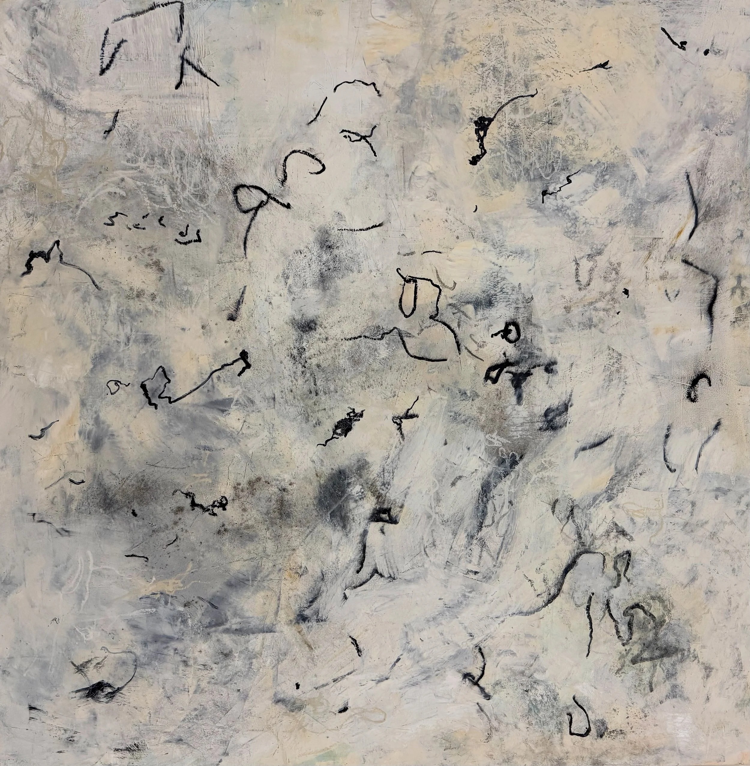 ASHES TO ASHES, 36 X 36 IN., Oil, CWM and Wood Ash