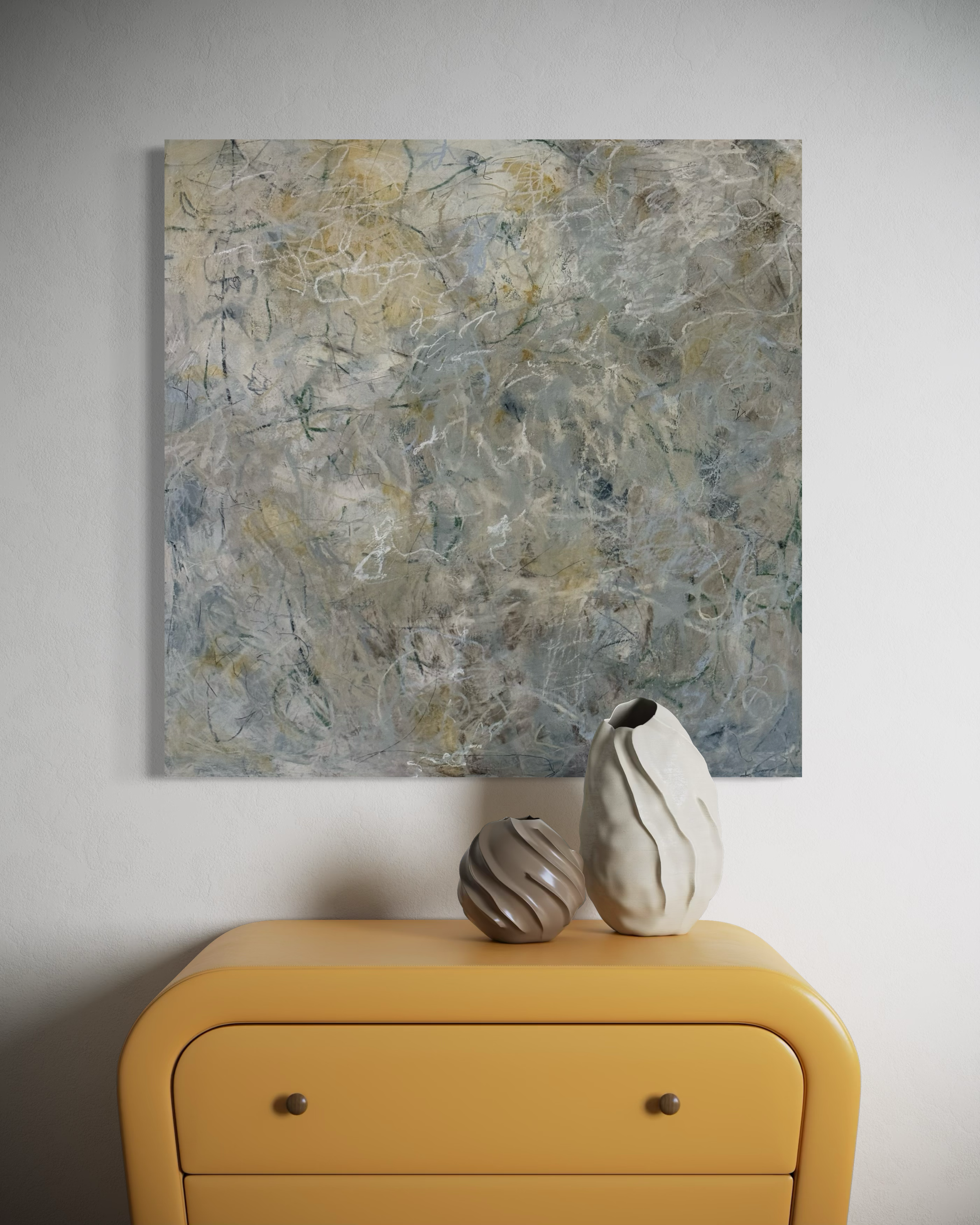 BEING, 36 x 36 IN., Oil, CWM, and Marble Dust