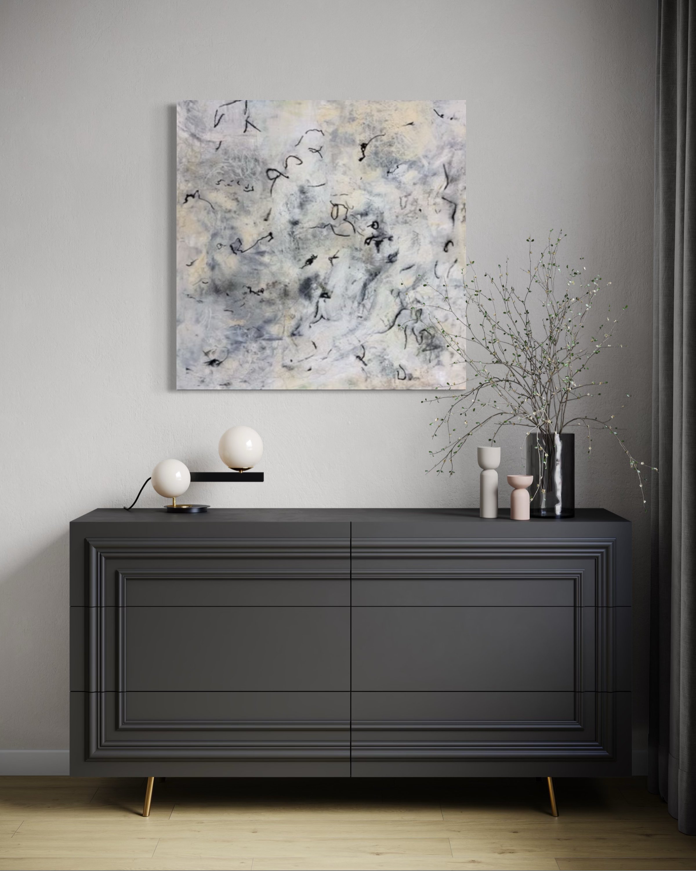 ASHES TO ASHES, 36 X 36 IN., Oil, CWM and Wood Ash