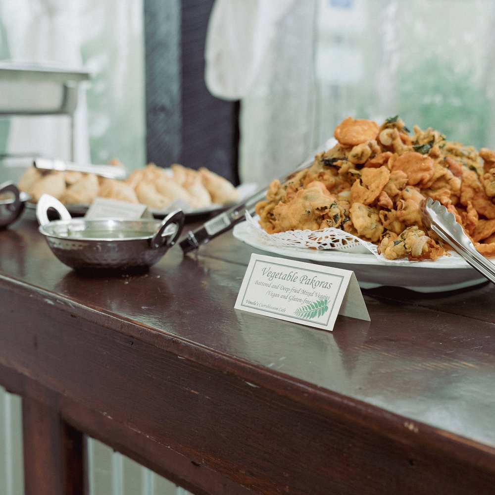 Vegetable pakoras, labeled vegan and gluten-free