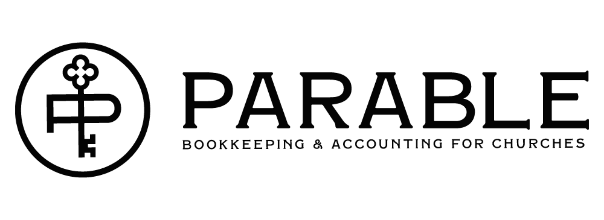 Logo of Parable Bookkeeping & Accounting for Churches with a circle and cross symbol to the left of the text