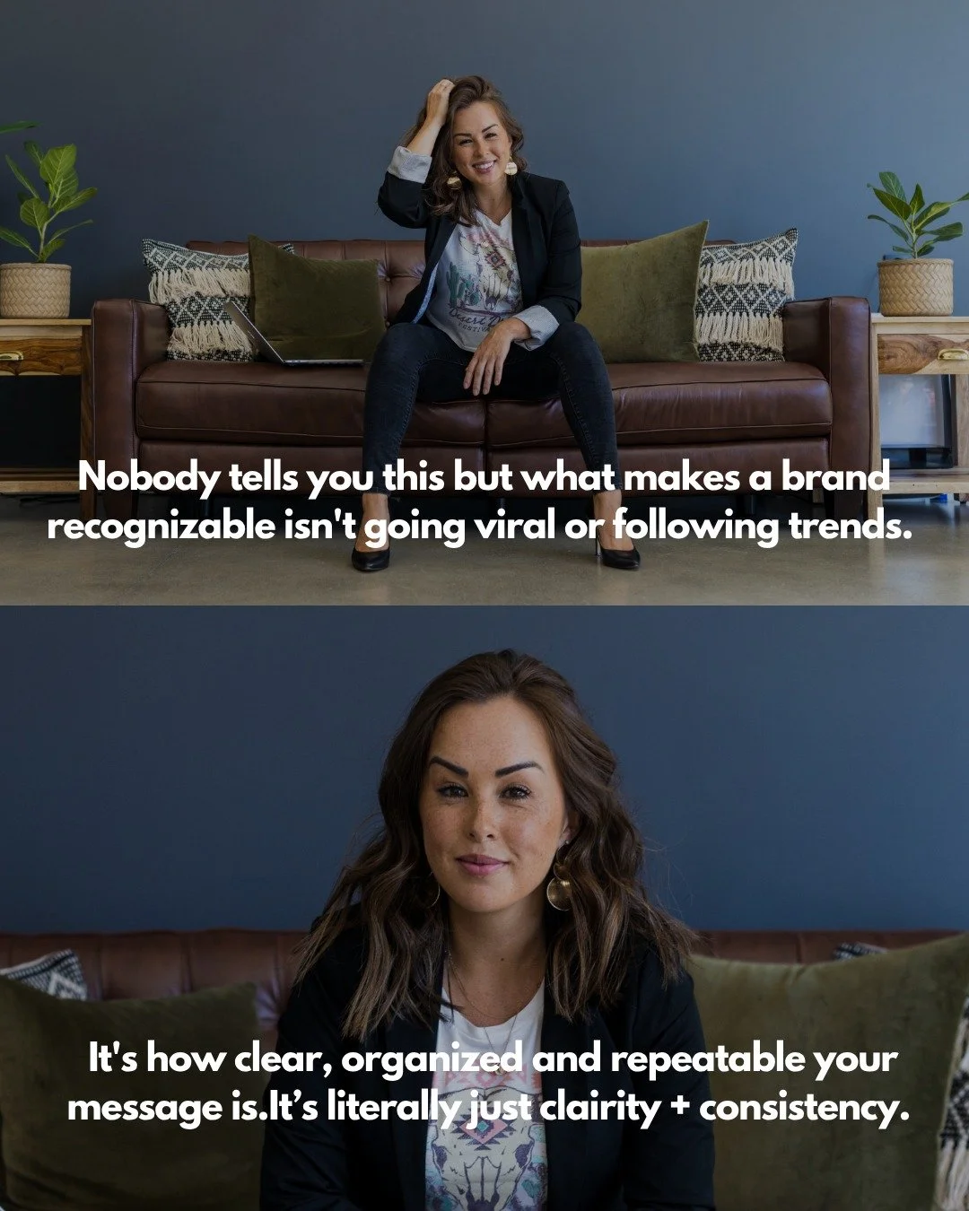 It's not that complicated. 
What makes a brand recognizable isn't going viral or following trends.

It's how clear, organized, and repeatable your message is.

Literally just clarity + consistency.
That's it. That's the whole thing.

That's how you b